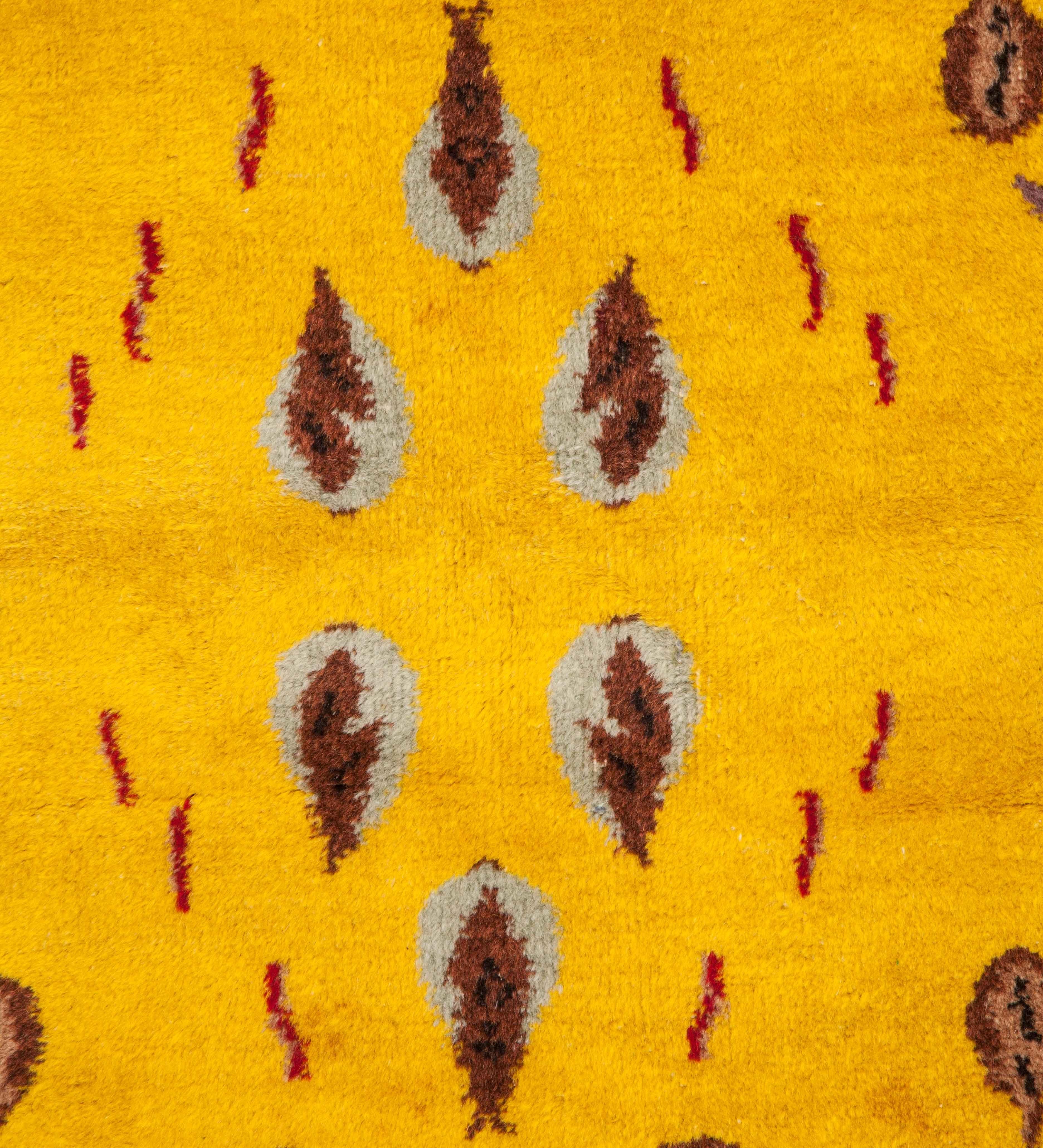 Hand-Woven Midcentury Turkish Deco Rug, Wool on Cotton, 1960s