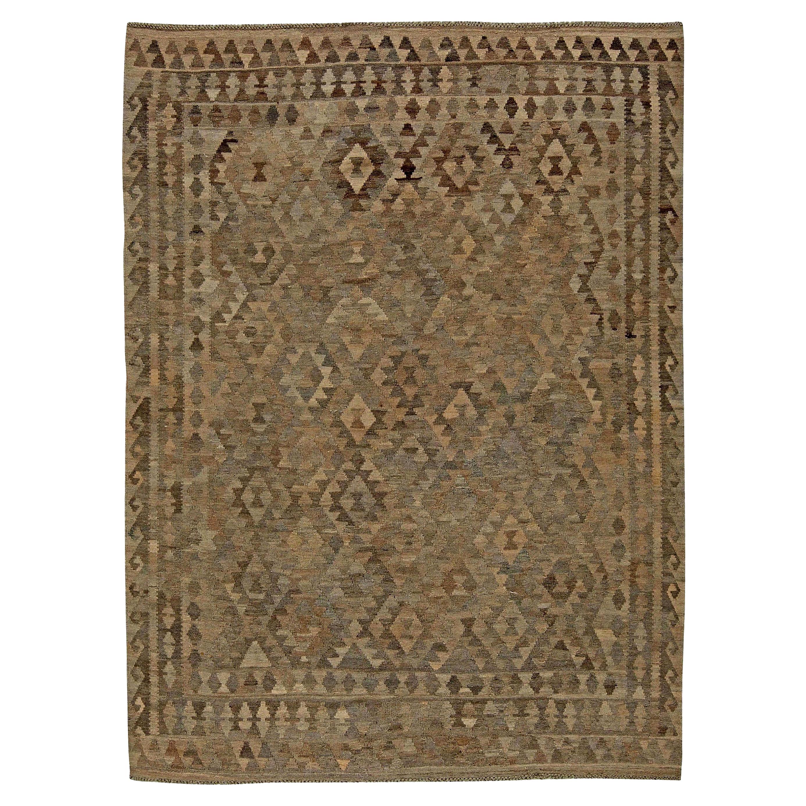 Tapis turc géométrique Kilim en laine du milieu du 20e siècle