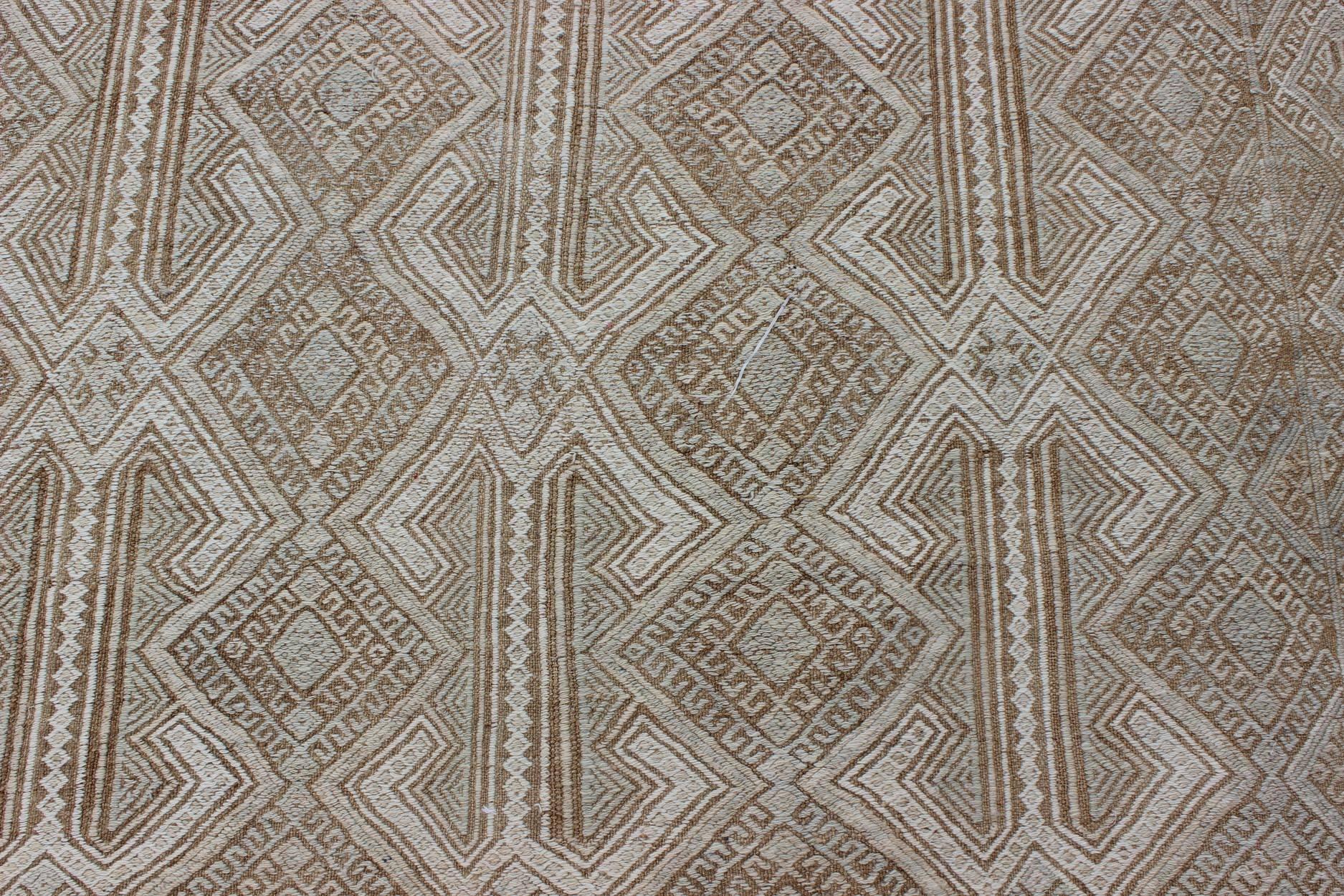 Mid-20th Century Midcentury Turkish Embroidered Flat Weave with All-Over Geometric Design  For Sale