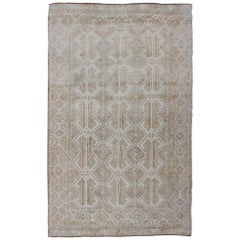 Midcentury Turkish Embroidered Flat Weave with All-Over Geometric Design 