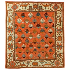 Mid-20th century Turkish Oushak Brown, Blue, White, Green, Coral Wool Rug