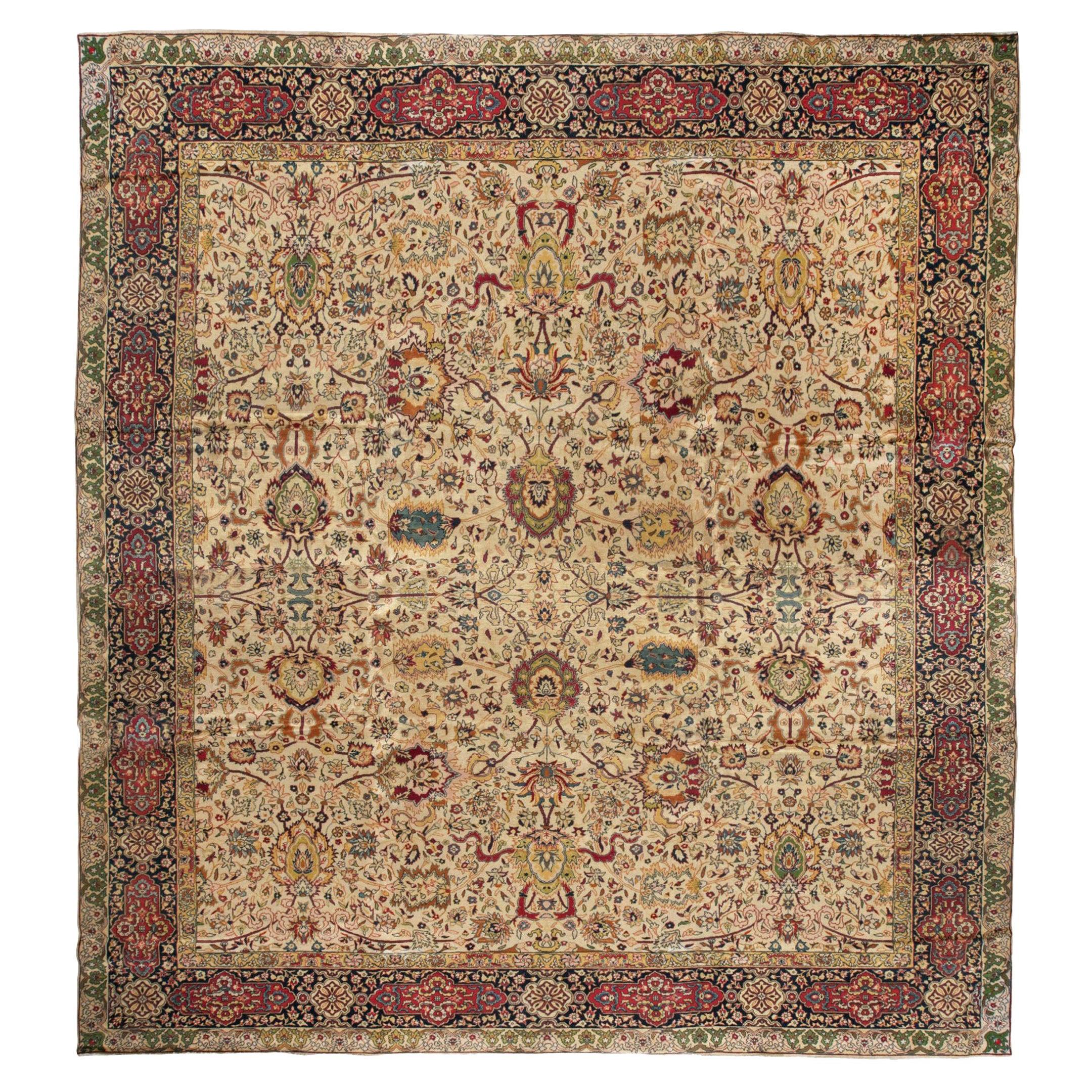 Authentic 19th Century Turkish Hereke Botanic Handmade Wool Rug For