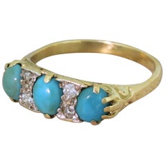 Midcentury Turquoise and Diamond Three-Stone Ring