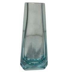 Midcentury Turquoise Blown Glass Vase, Hand-carved, Art Deco Style