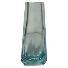 Midcentury Turquoise Blown Glass Vase, Hand-carved, Art Deco Style