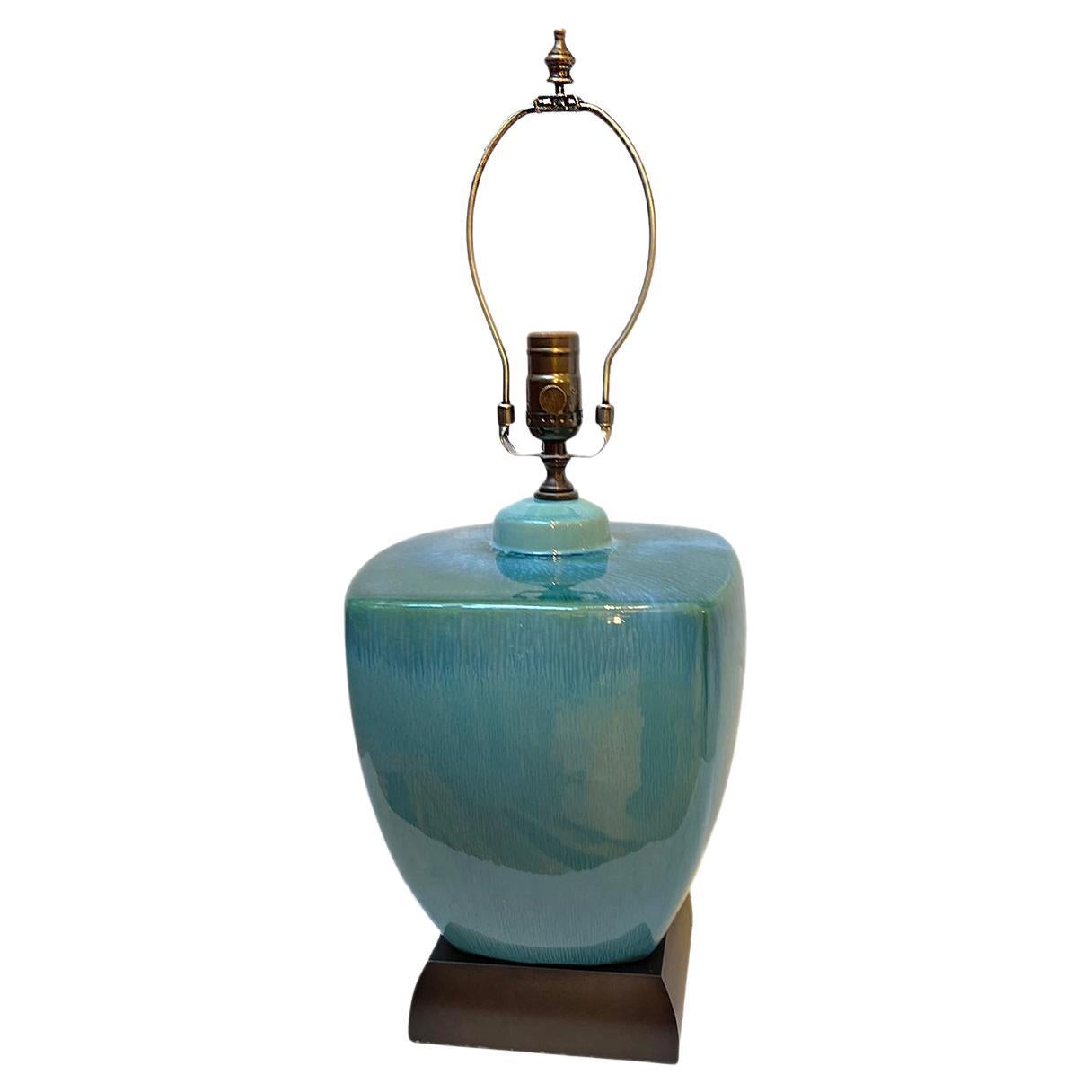Midcentury Turquoise Porcelain Lamp