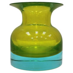 Vintage MidCentury Turquoise/Yellow Sommerso Murano Glass Vase by Flavio Poli 1950