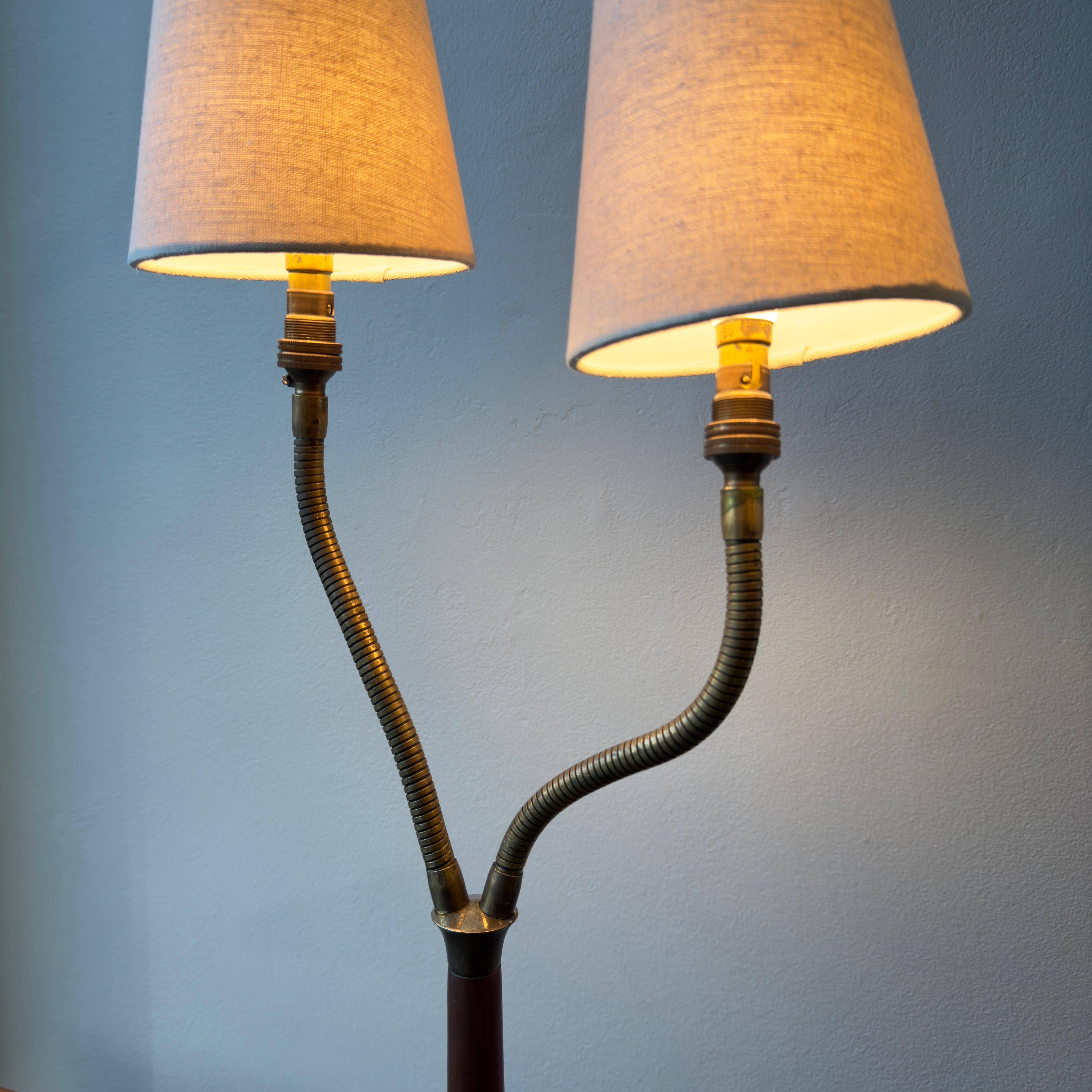 Danish Midcentury Twin Headed Teak Lamp For Sale