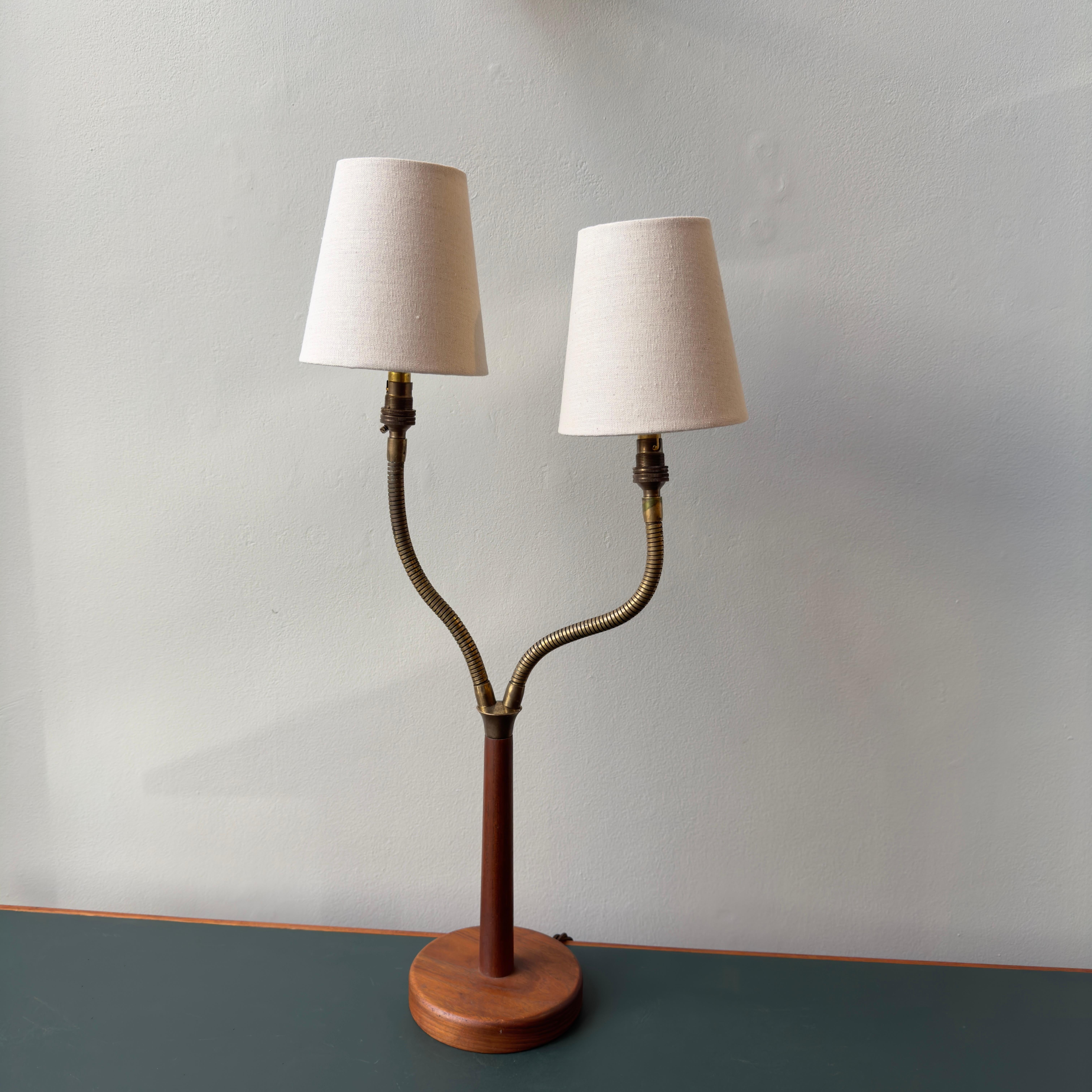 Midcentury Twin Headed Teak Lamp For Sale 1