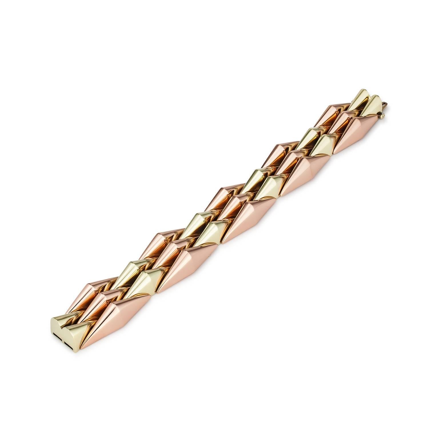 Modern Midcentury Two-Color Gold Link Bracelet