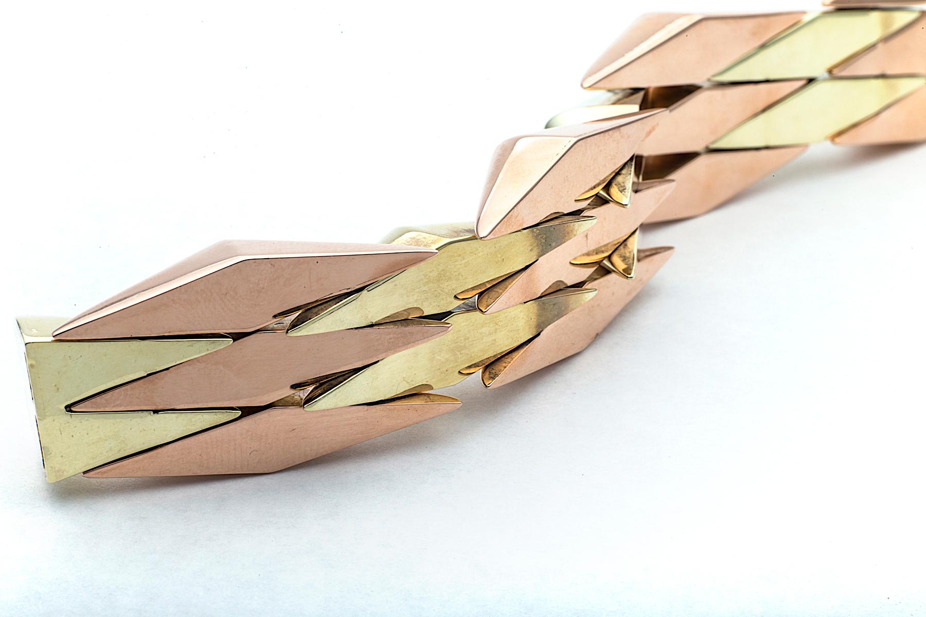 Women's or Men's Midcentury Two-Color Gold Link Bracelet