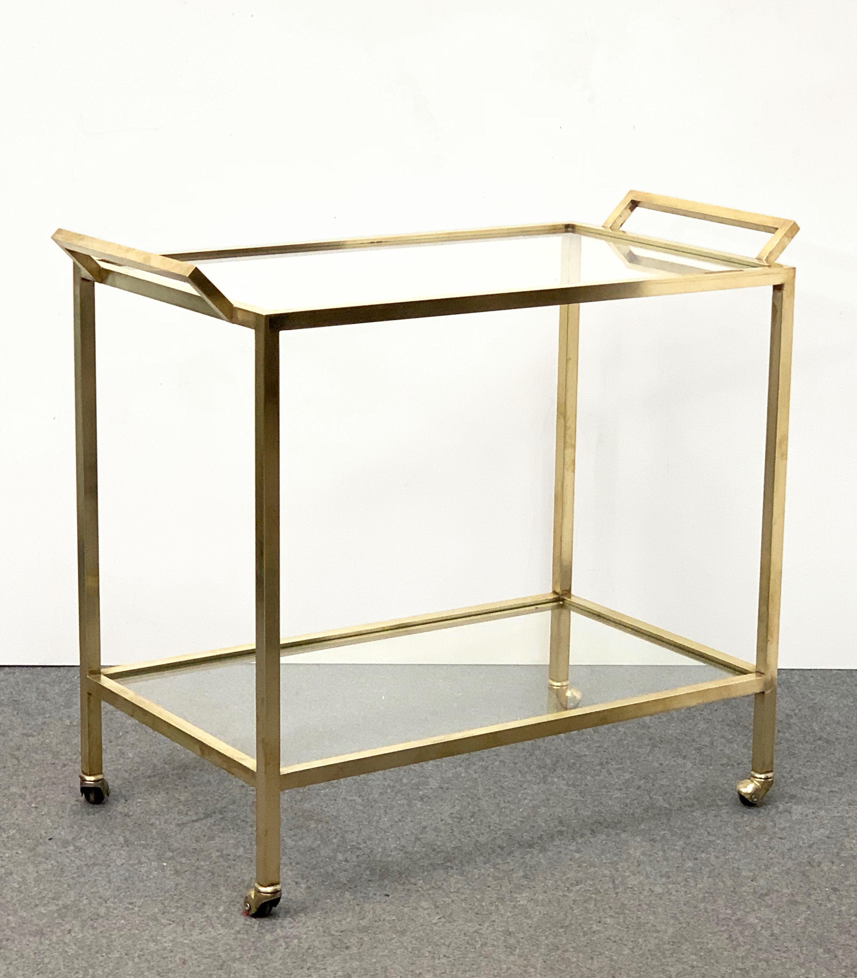 Midcentury Two Levels Glass and Brass Italian Service Bar Cart, 1970s 4