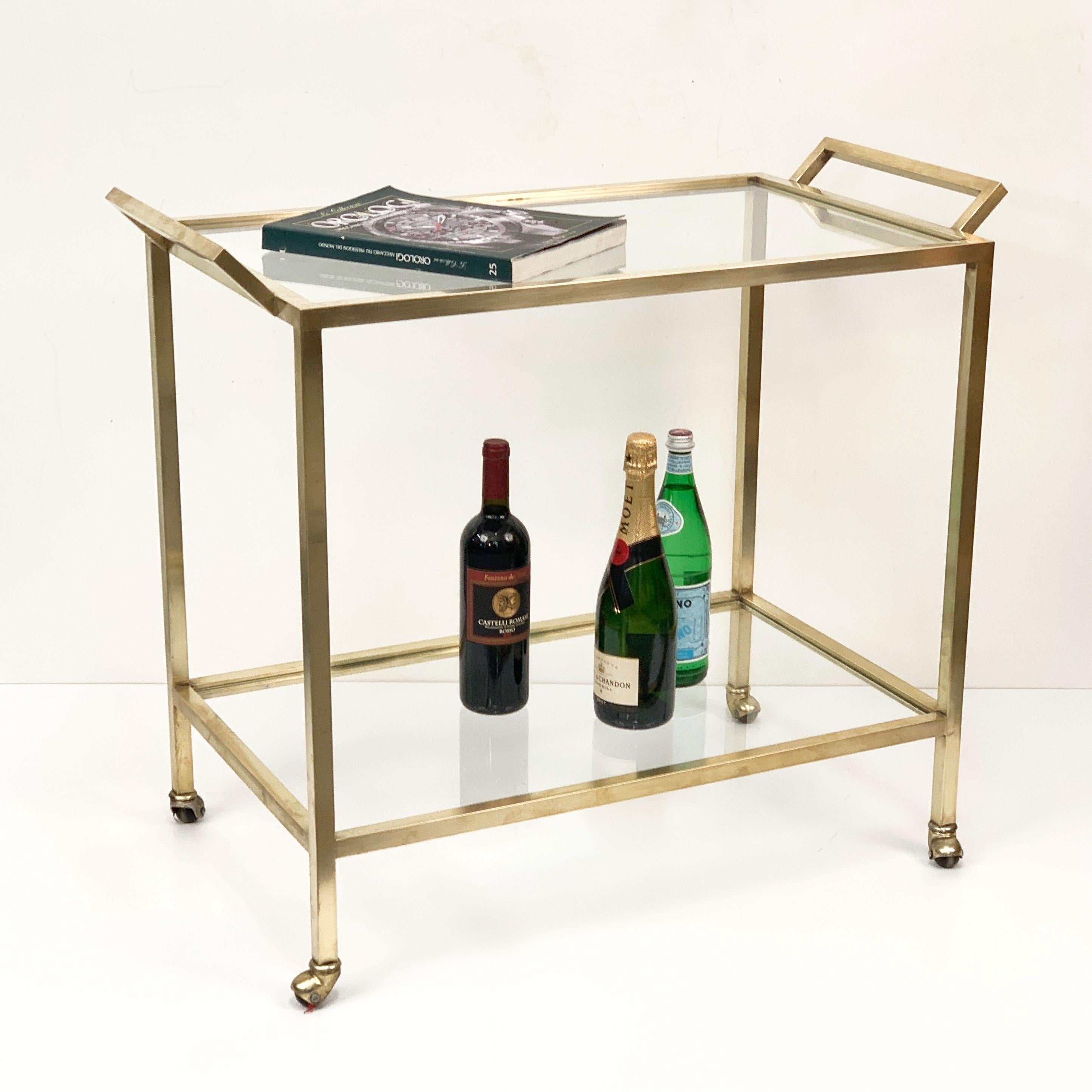 Midcentury Two Levels Glass and Brass Italian Service Bar Cart, 1970s 6