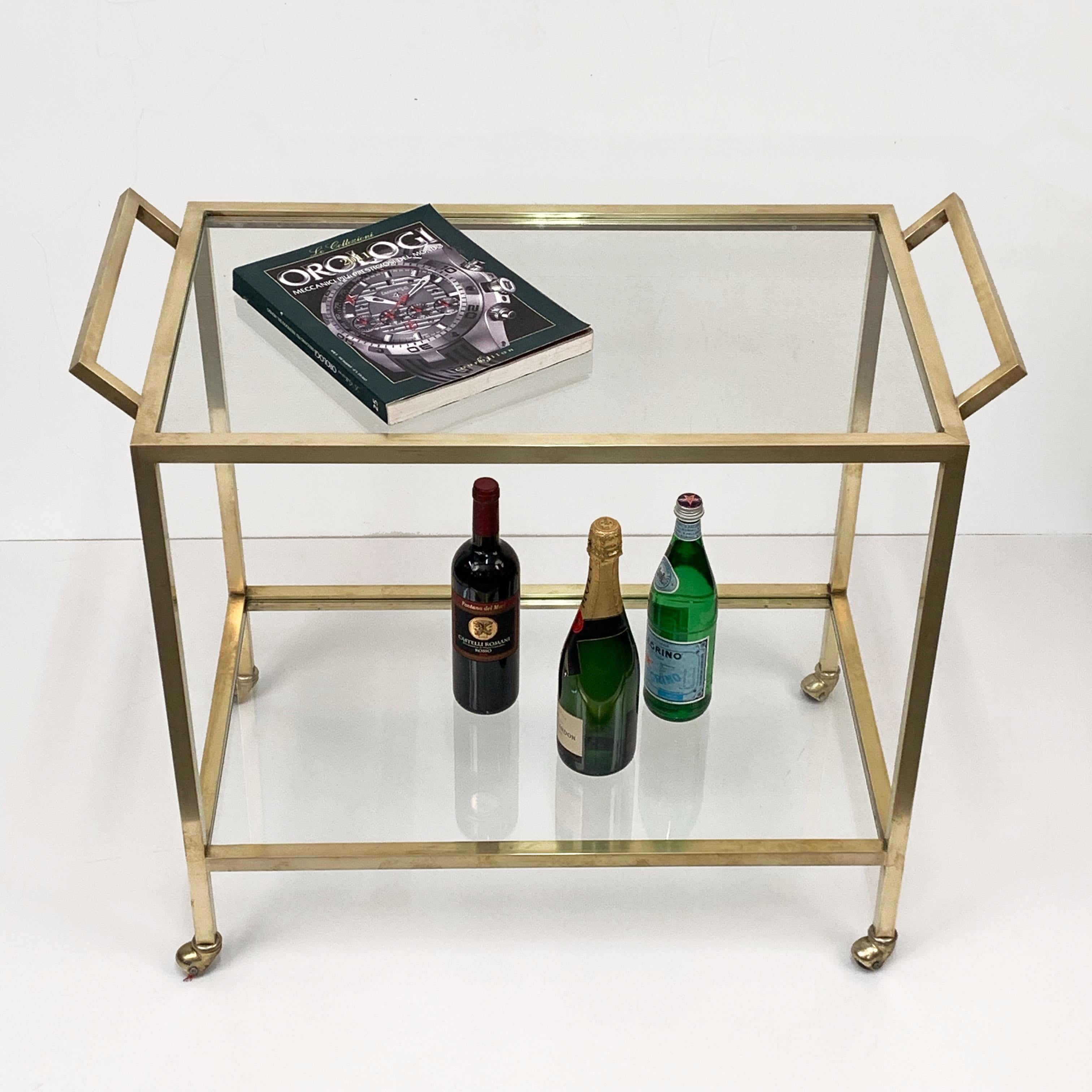 Midcentury Two Levels Glass and Brass Italian Service Bar Cart, 1970s 7
