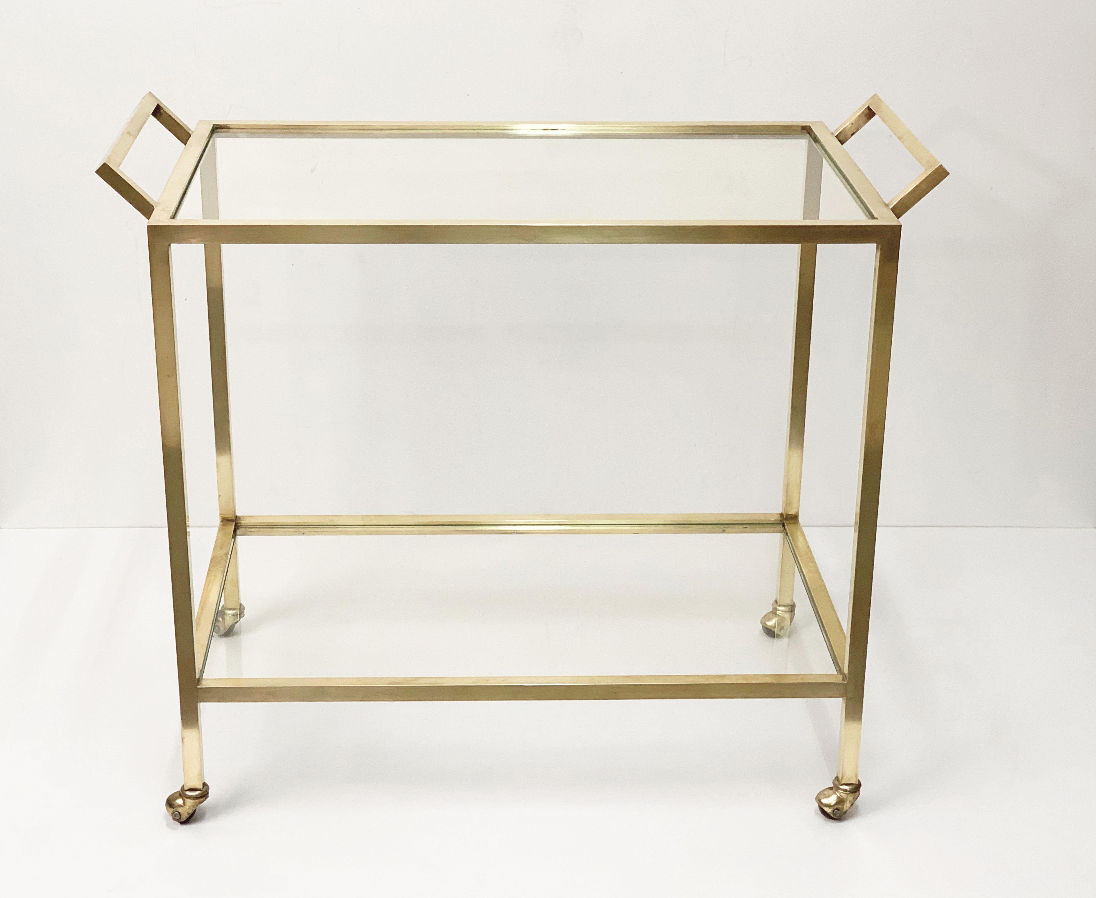 Mid-Century Modern Midcentury Two Levels Glass and Brass Italian Service Bar Cart, 1970s