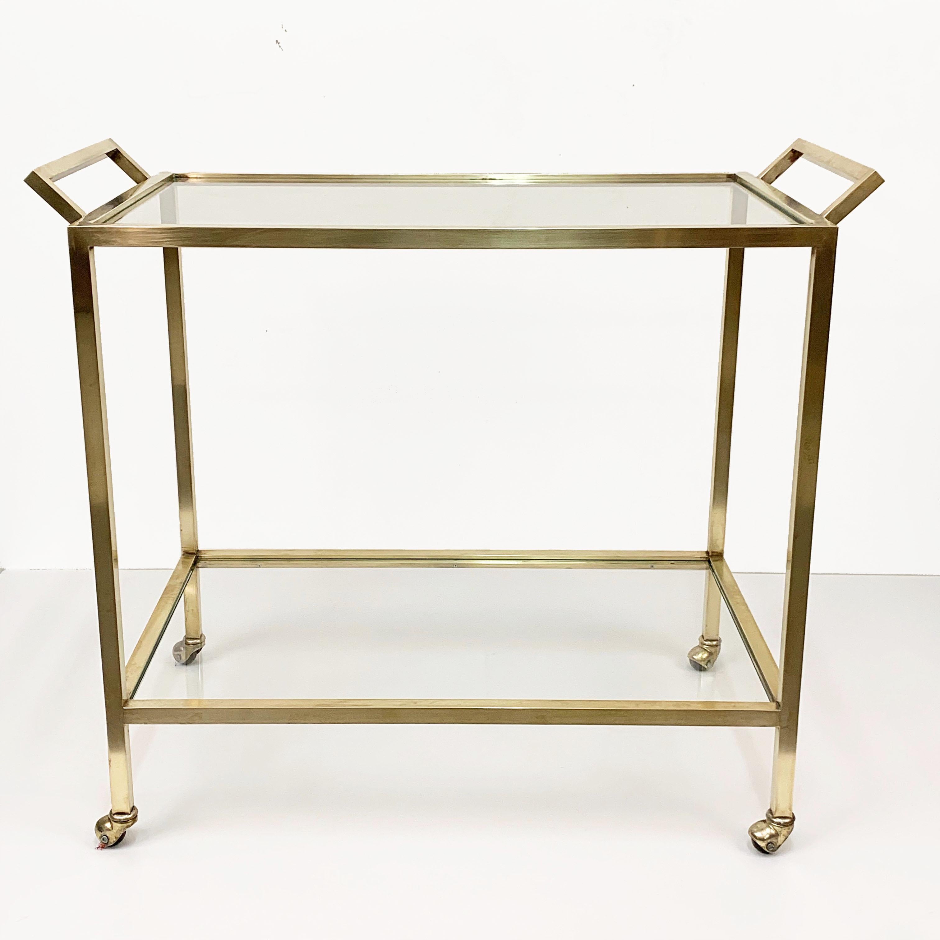20th Century Midcentury Two Levels Glass and Brass Italian Service Bar Cart, 1970s