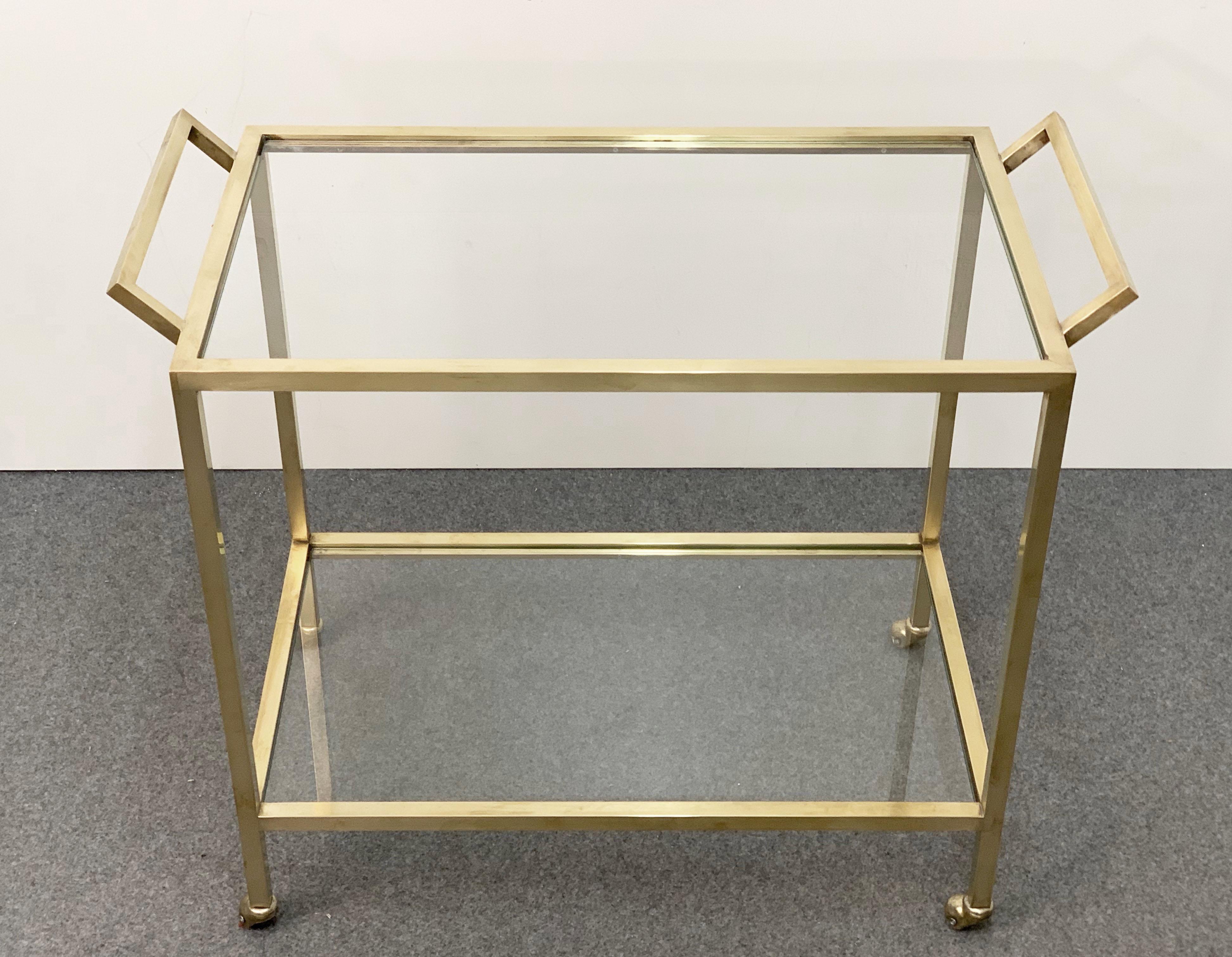 Midcentury Two Levels Glass and Brass Italian Service Bar Cart, 1970s 1