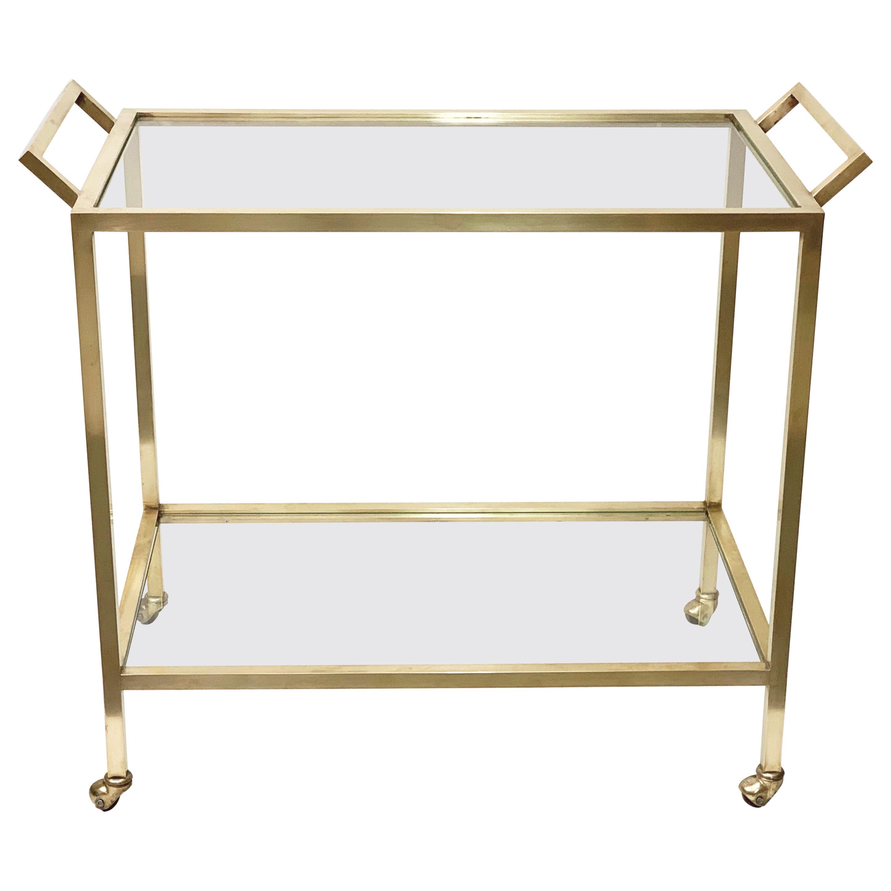 Midcentury Two Levels Glass and Brass Italian Service Bar Cart, 1970s