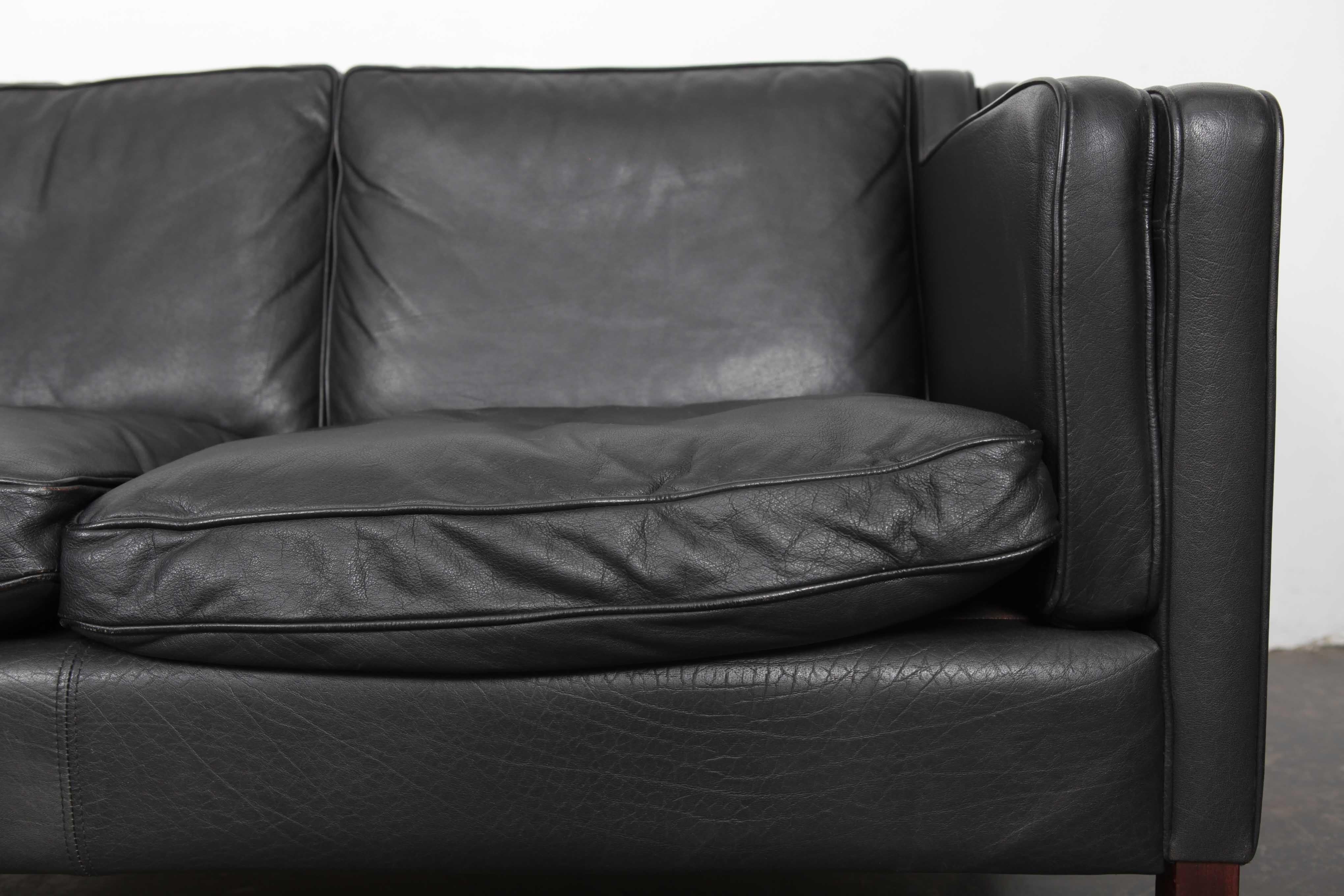 Midcentury Two-Seat Black Leather Sofa by Stouby, Denmark 9