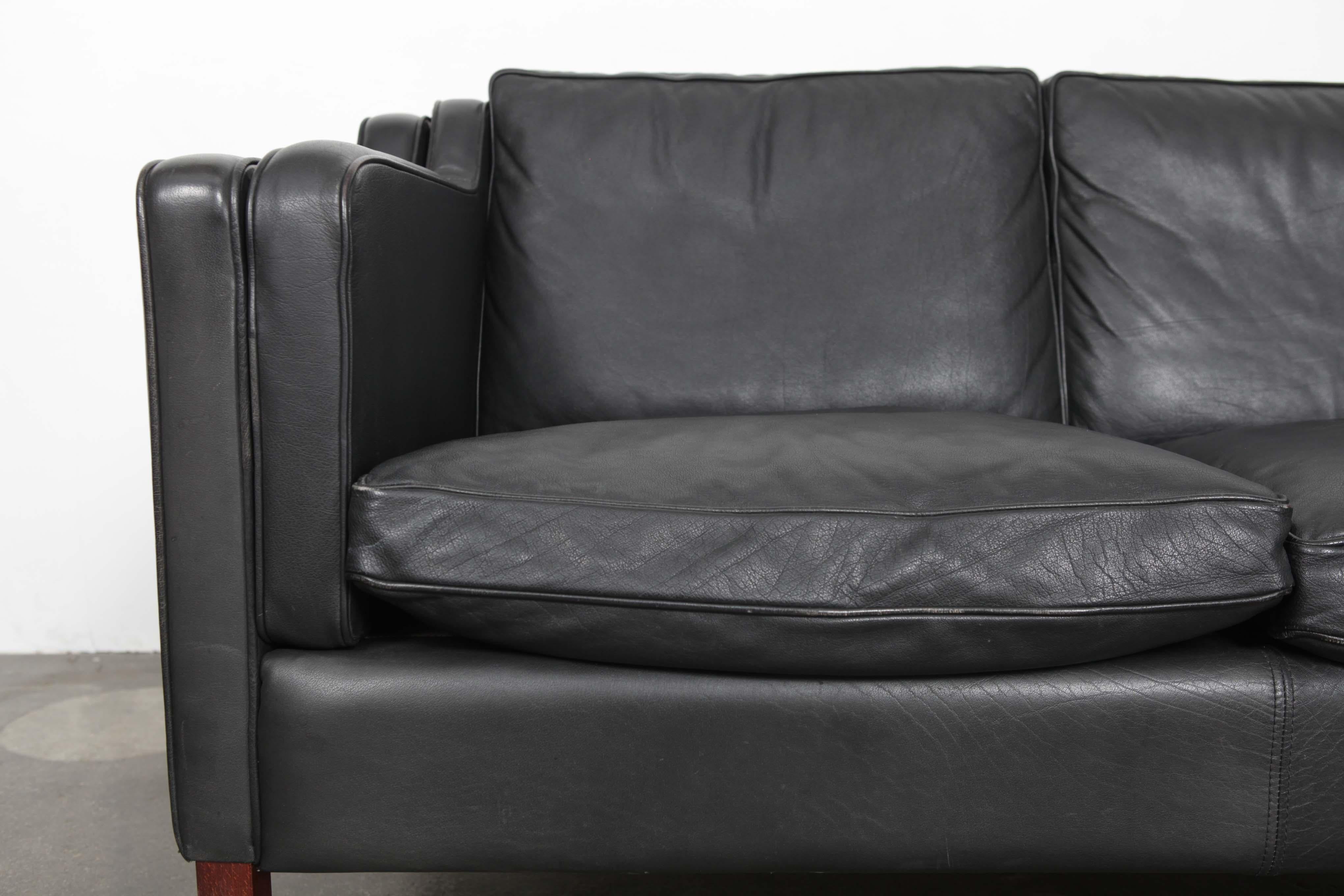 Midcentury Two-Seat Black Leather Sofa by Stouby, Denmark 10
