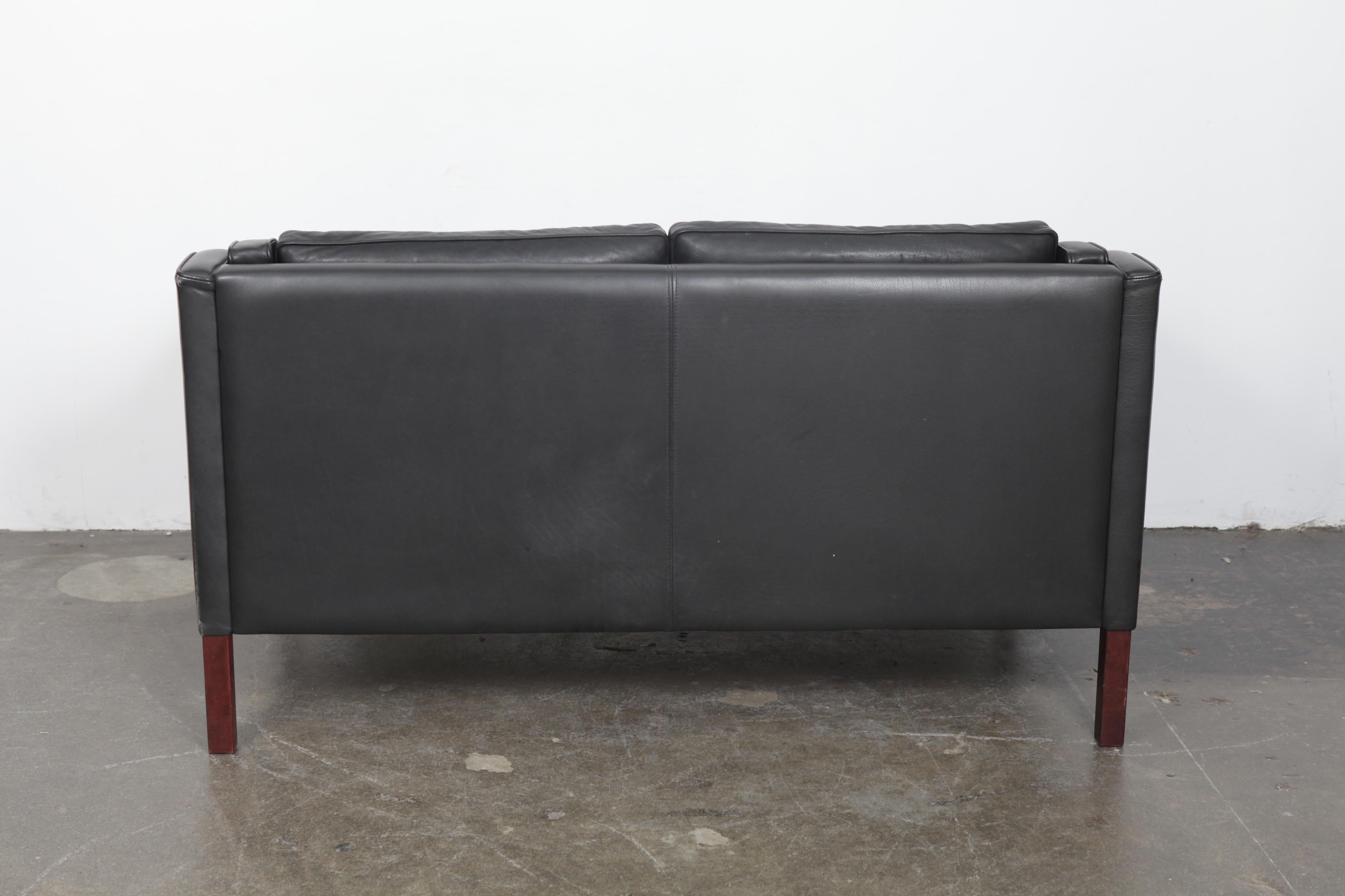 Scandinavian Modern Midcentury Two-Seat Black Leather Sofa by Stouby, Denmark