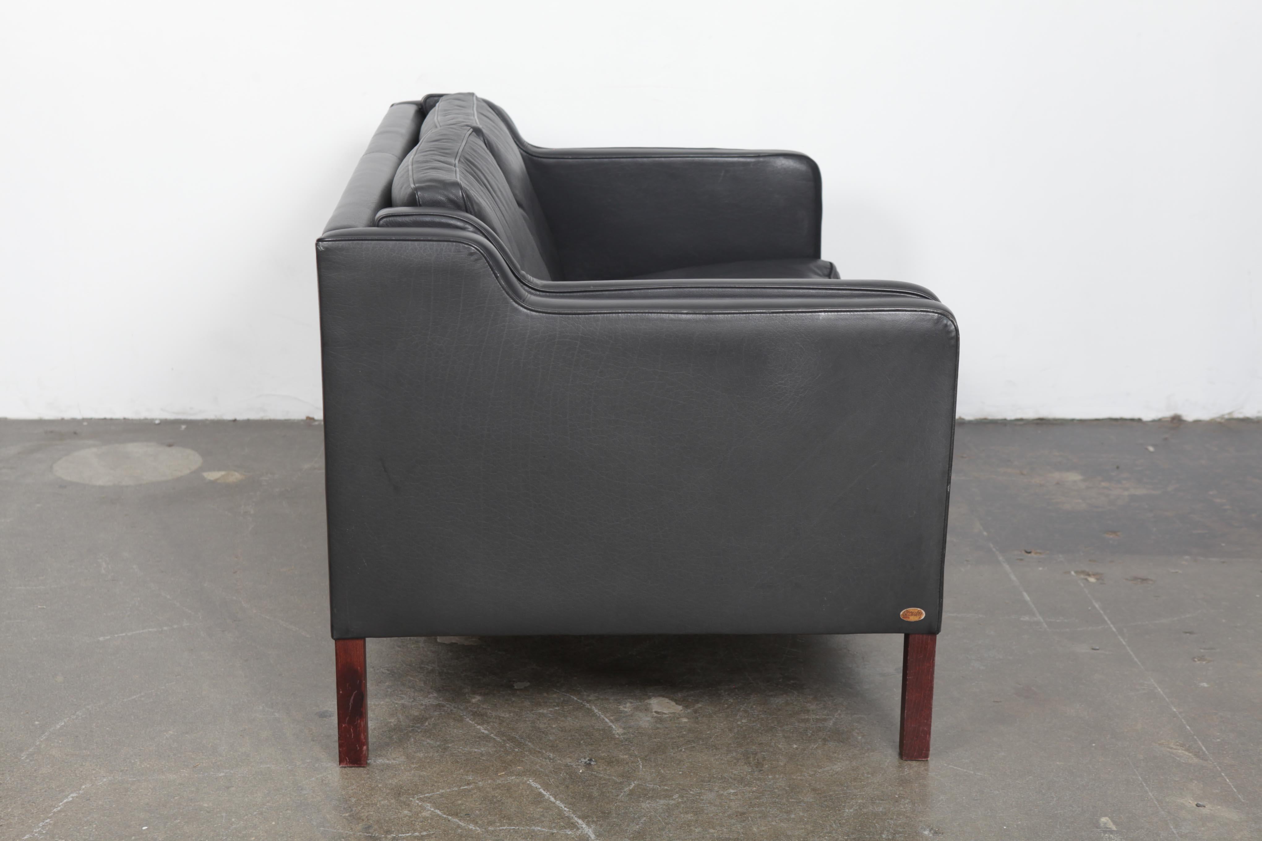 Danish Midcentury Two-Seat Black Leather Sofa by Stouby, Denmark