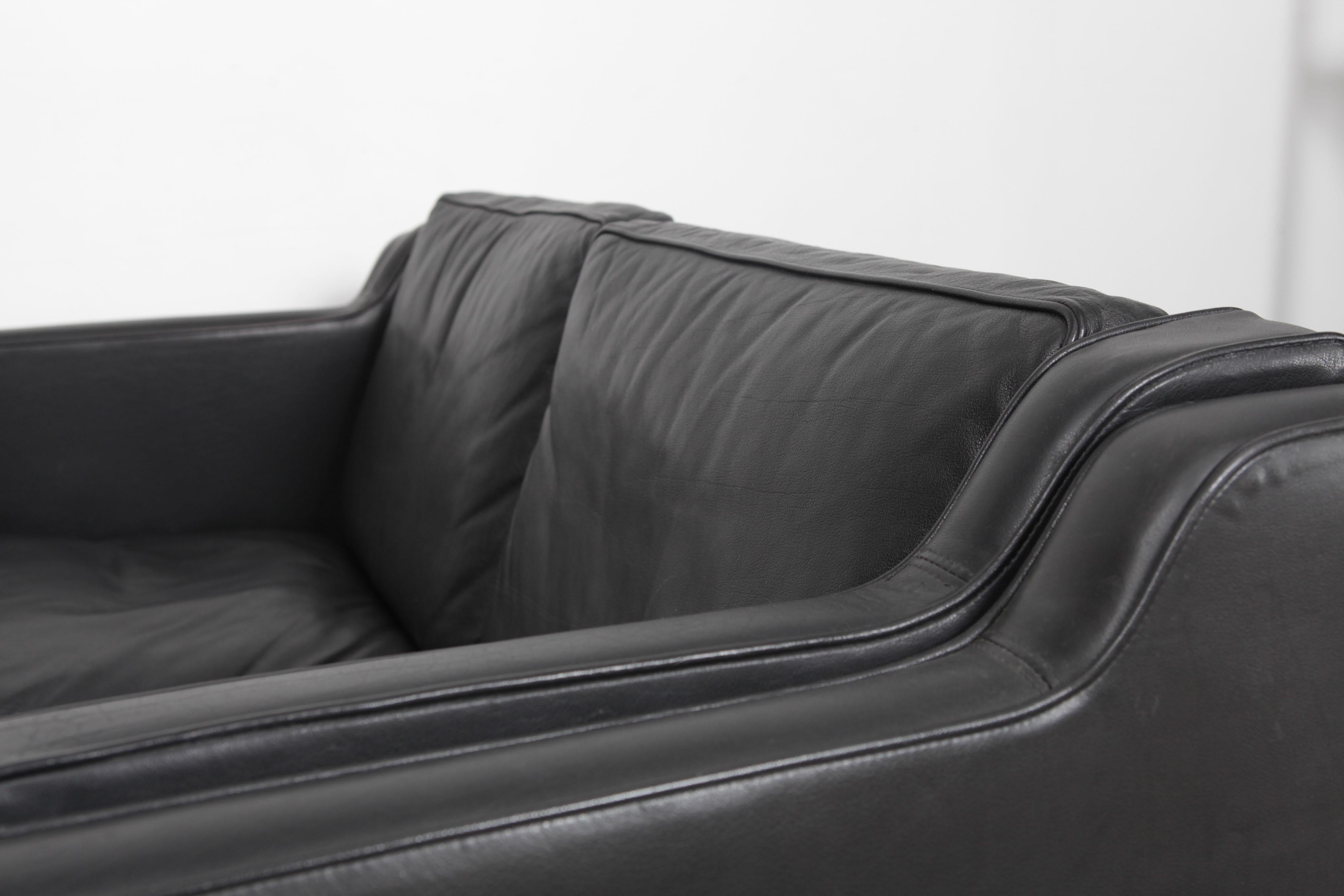 Midcentury Two-Seat Black Leather Sofa by Stouby, Denmark 1