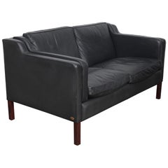 Midcentury Two-Seat Black Leather Sofa by Stouby, Denmark