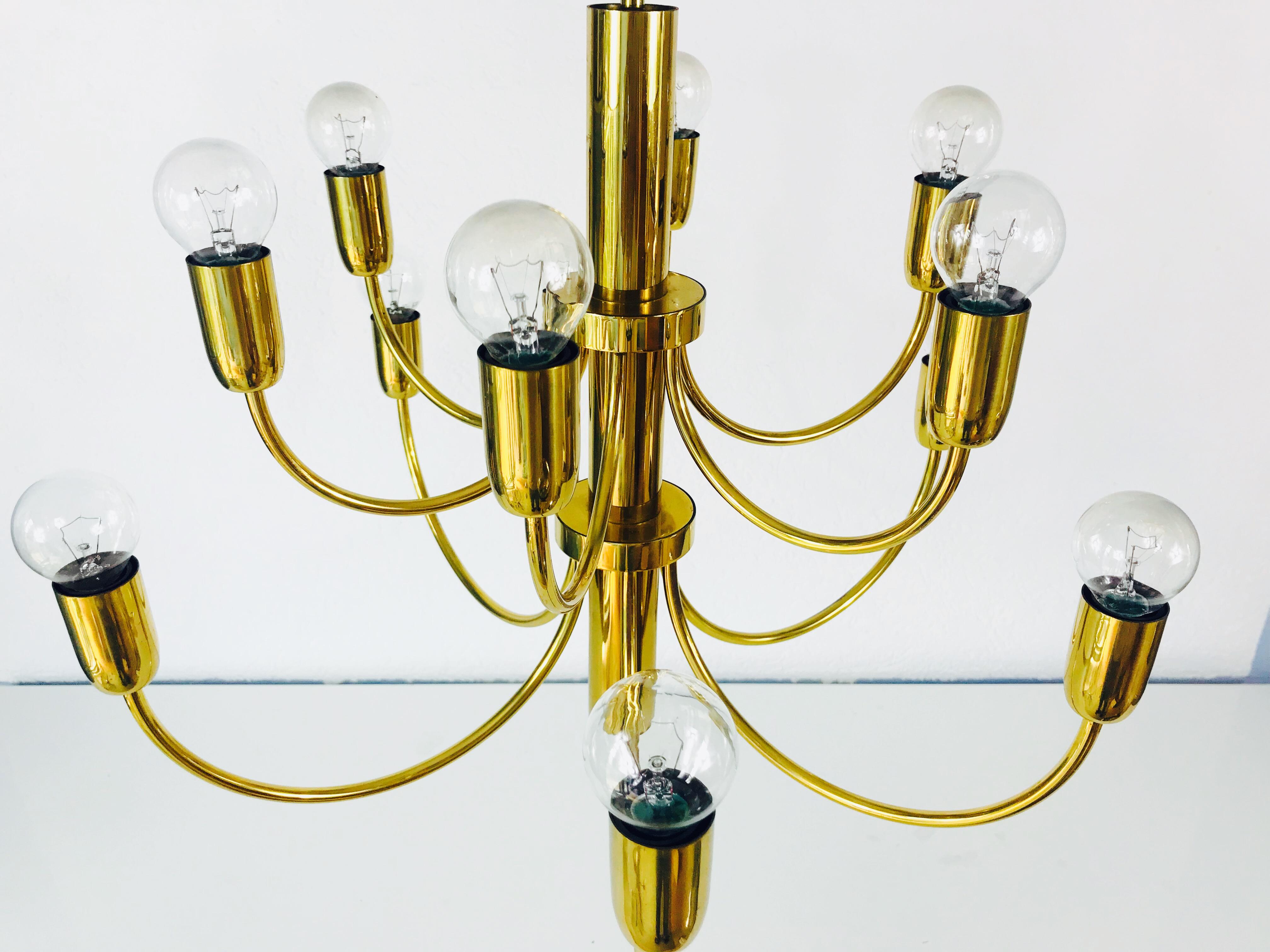 Mid-Century Modern Midcentury Two-Tier Brass 12-Arm Sputnik Chandelier, 1960s