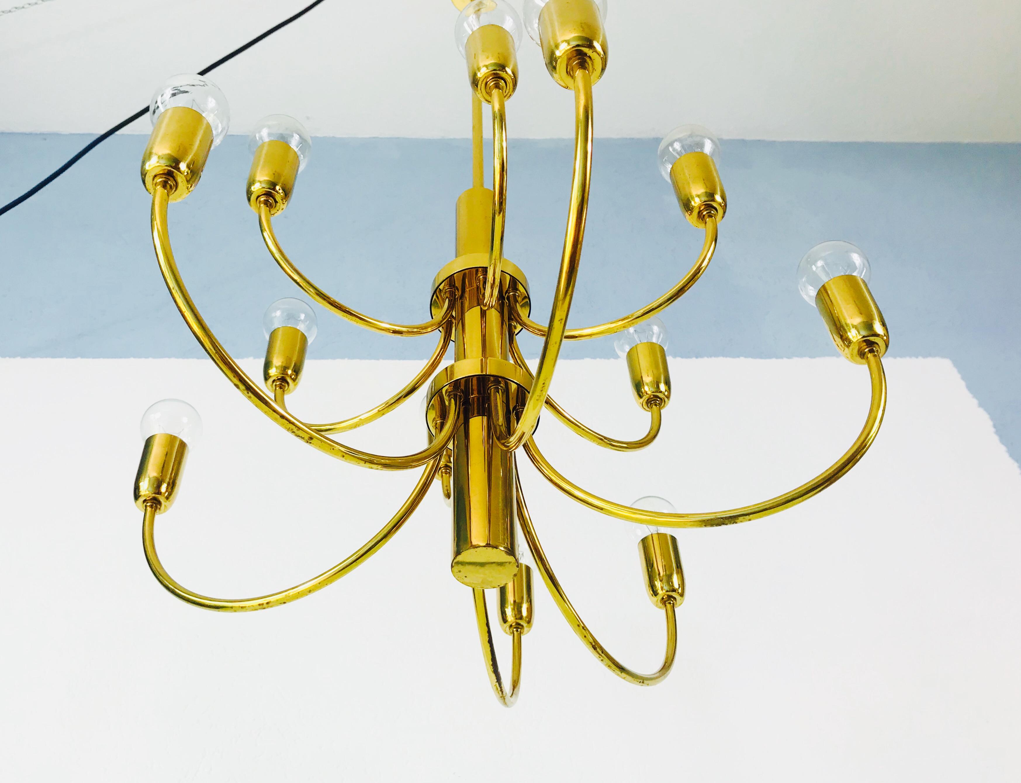 Midcentury Two-Tier Brass 12-Arm Sputnik Chandelier, 1960s 1