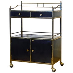 Midcentury Two-Tier Brass and Black Laminate Bar Cart by Maxwell Phillips, NY