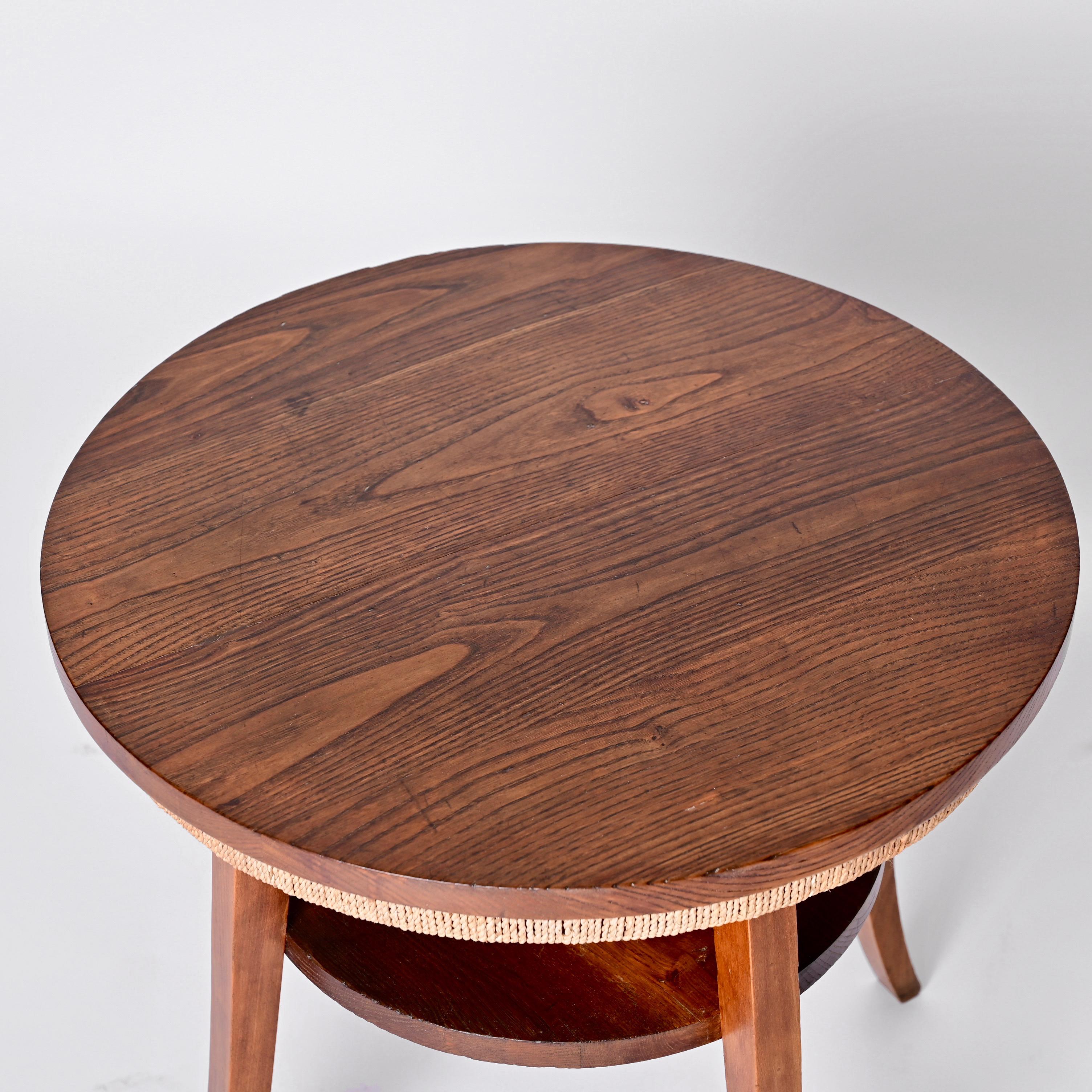 Midcentury Two-Tier Round Rope and Chestnut Wood Italian Coffee Table, 1950s For Sale 5