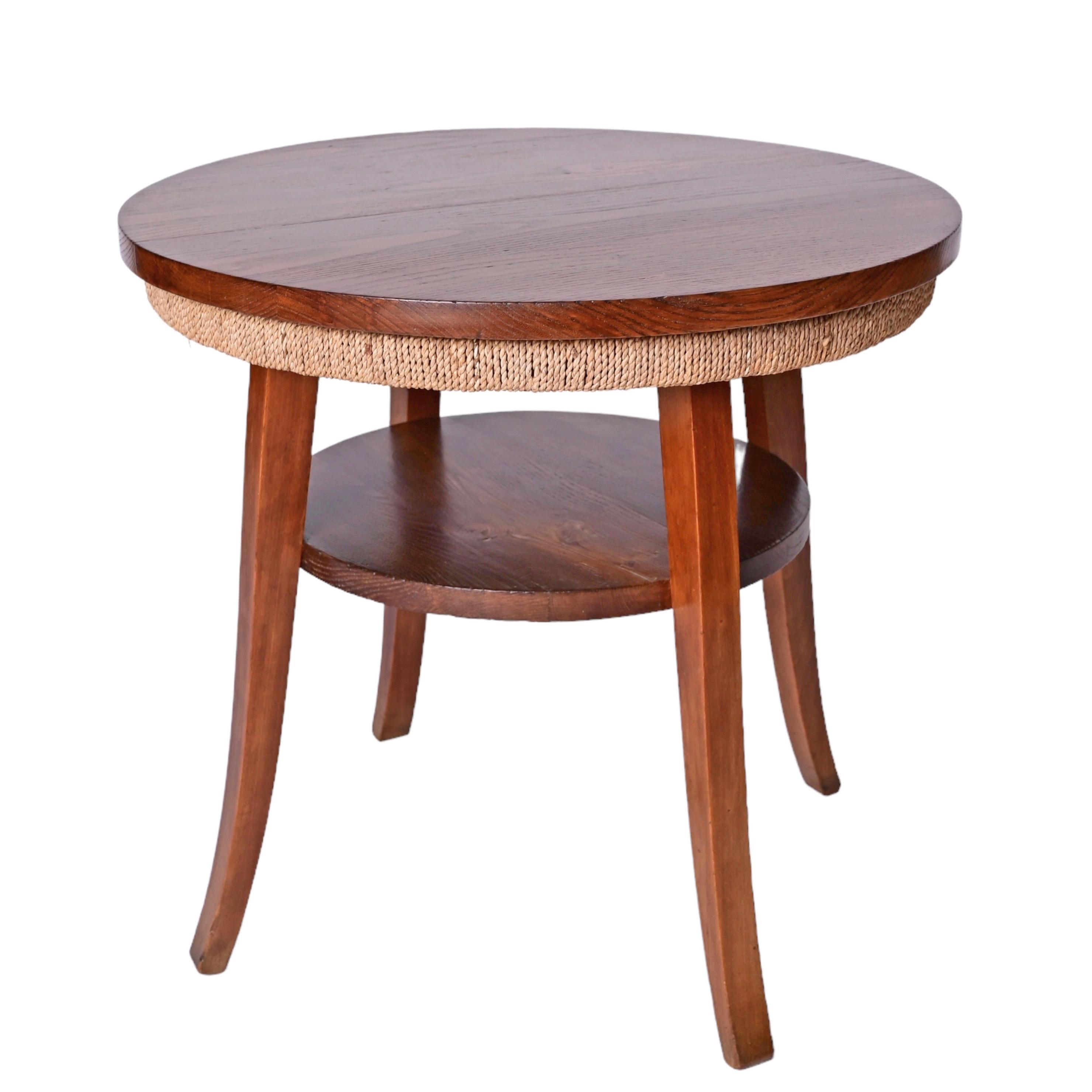 Midcentury Two-Tier Round Rope and Chestnut Wood Italian Coffee Table, 1950s For Sale 7