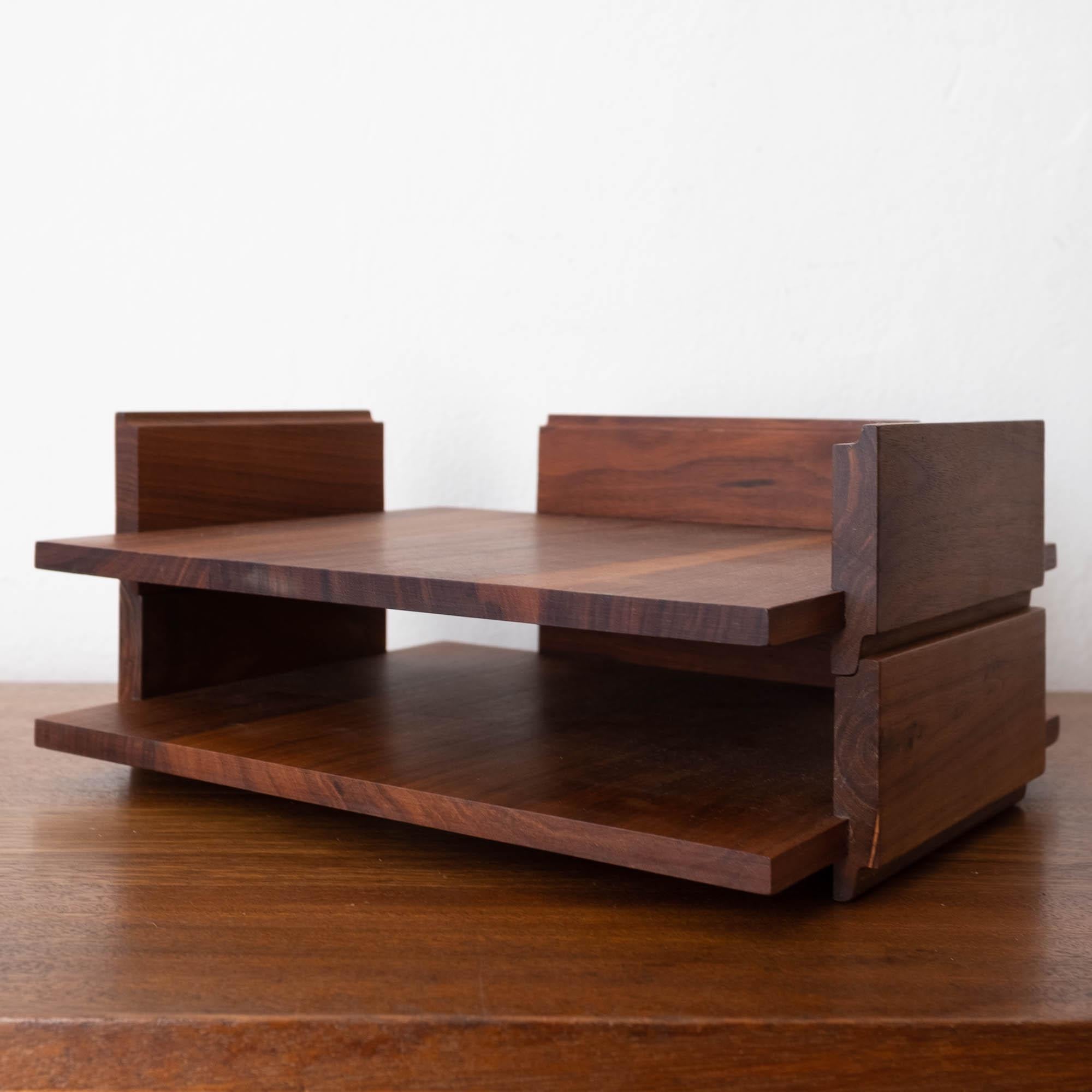 Midcentury Two Tier Stackable Solid Walnut Letter Tray 4