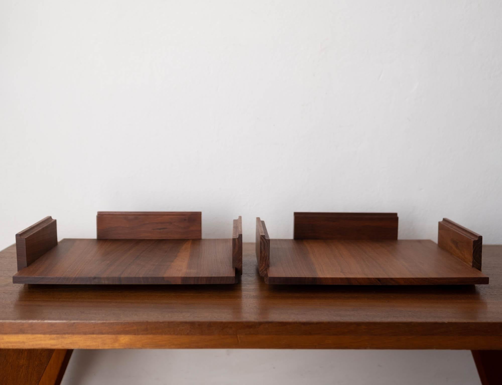 Midcentury Two Tier Stackable Solid Walnut Letter Tray In Good Condition In San Diego, CA