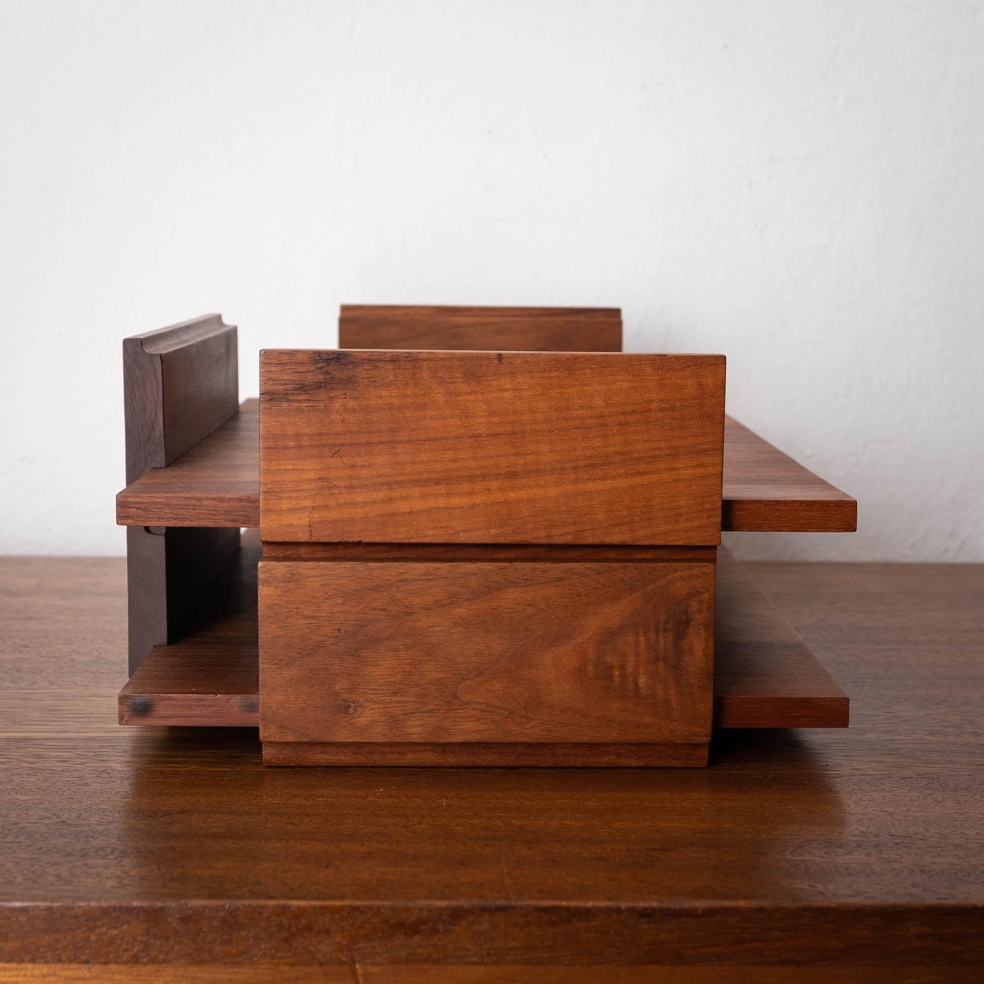 Midcentury Two Tier Stackable Solid Walnut Letter Tray 2