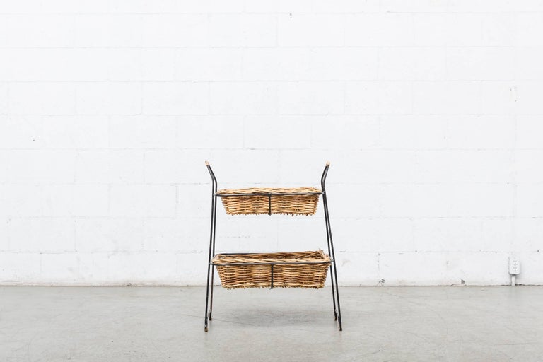 Midcentury Two-Tiered Rattan Magazine Rack at 1stDibs