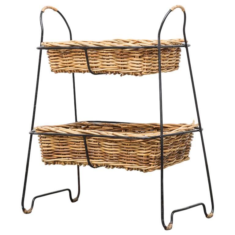 Midcentury Two-Tiered Rattan Magazine Rack at 1stDibs