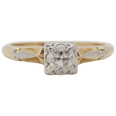 Vintage Midcentury Two-Tone 14 Karat Gold Single Cut Diamond Engagement Ring