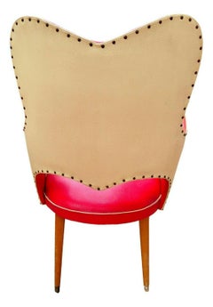 Midcentury Two-Tone Armchair in Eco-Leather Attributed to Gastone Rinaldi, 1950s