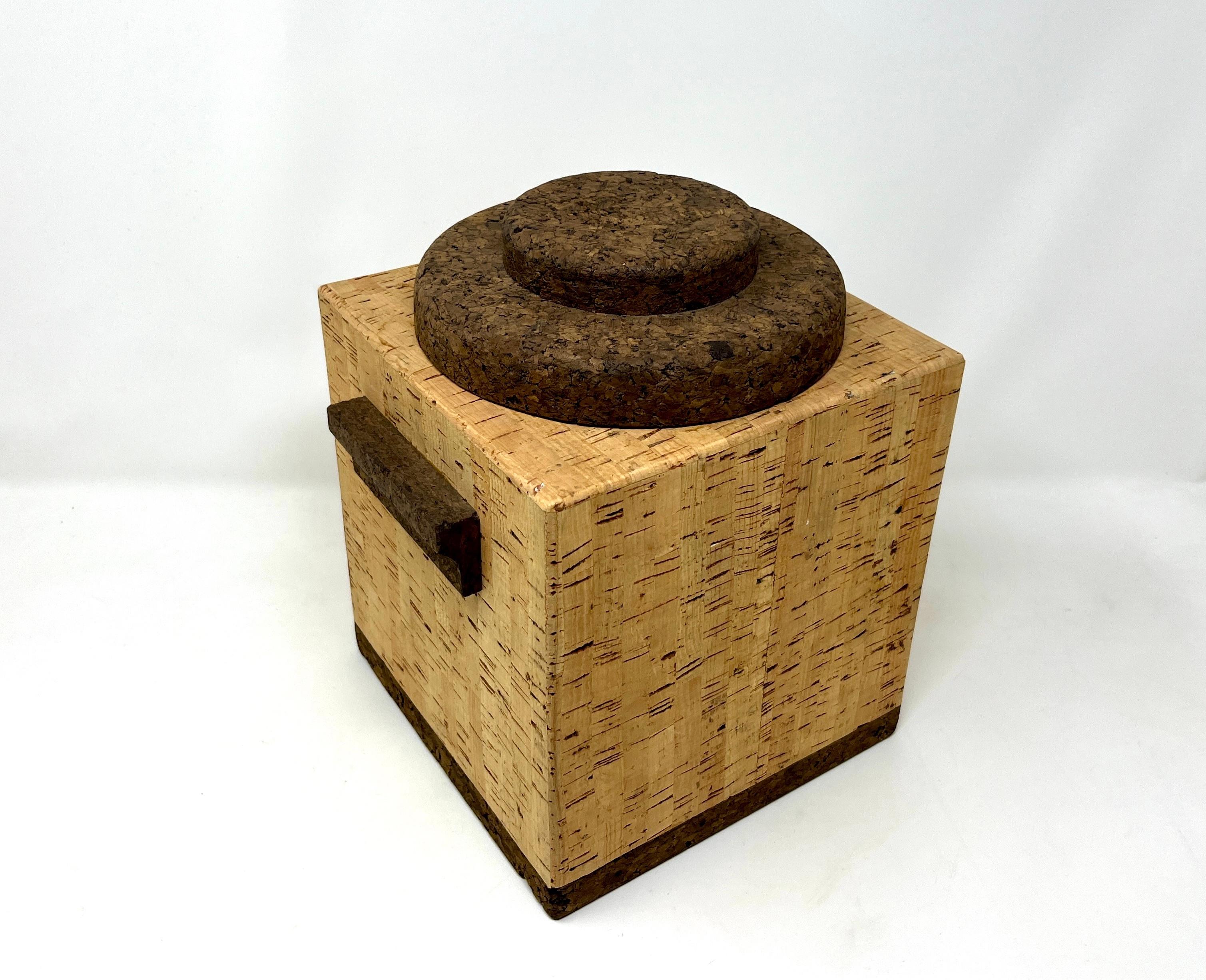Portuguese Midcentury Two-Tone Cork Ice Bucket Made in Portugal For Sale