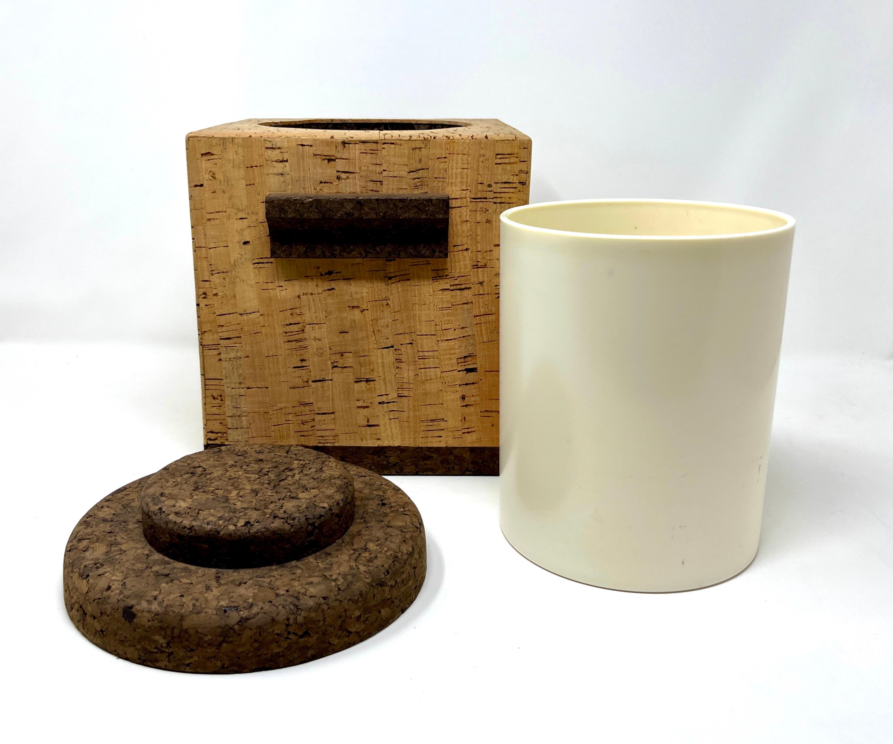 Late 20th Century Midcentury Two-Tone Cork Ice Bucket Made in Portugal For Sale
