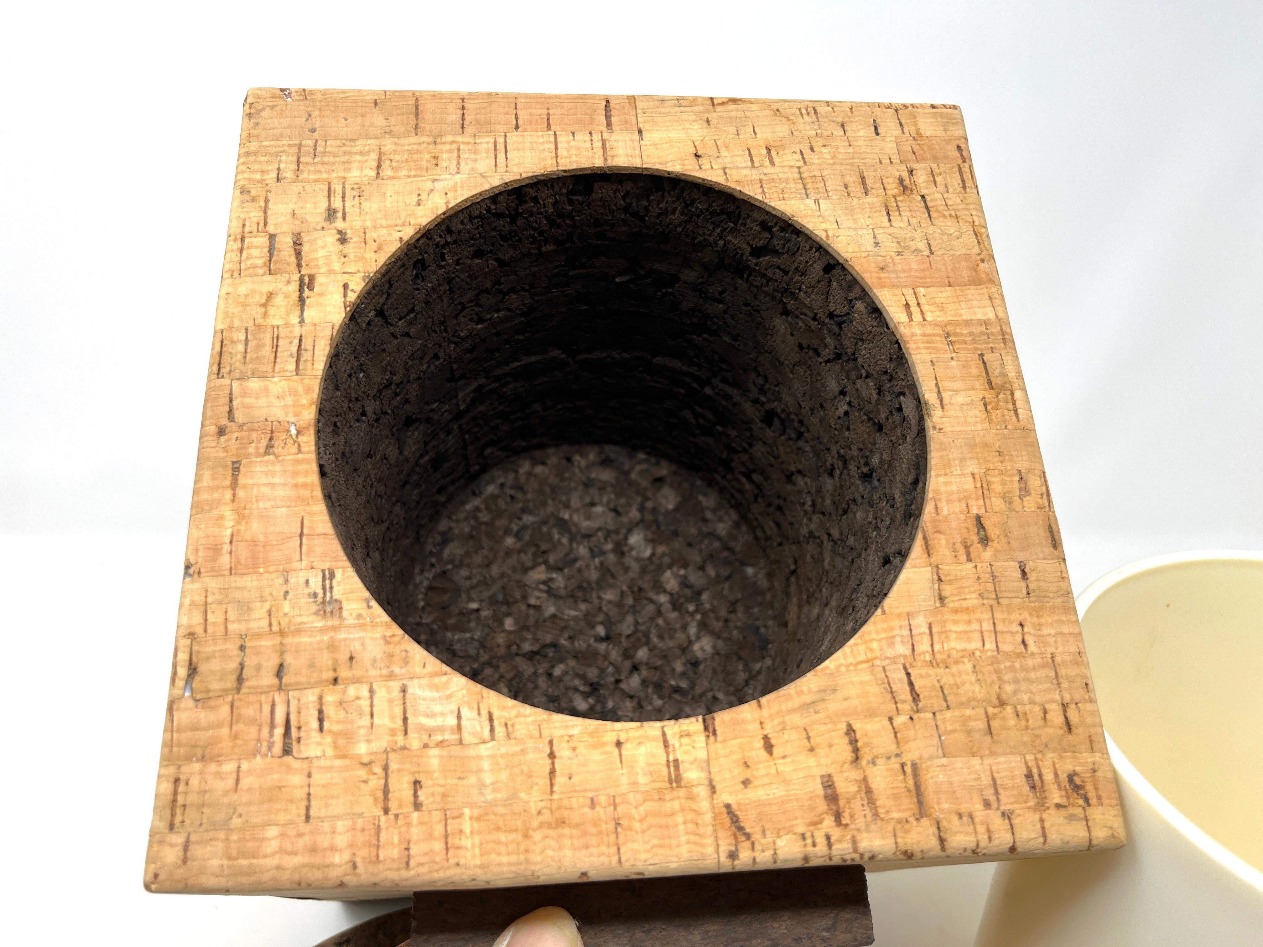 Plastic Midcentury Two-Tone Cork Ice Bucket Made in Portugal For Sale