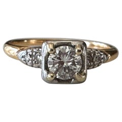 Bague de fiançailles bicolore à diamant du milieu du siècle dernier