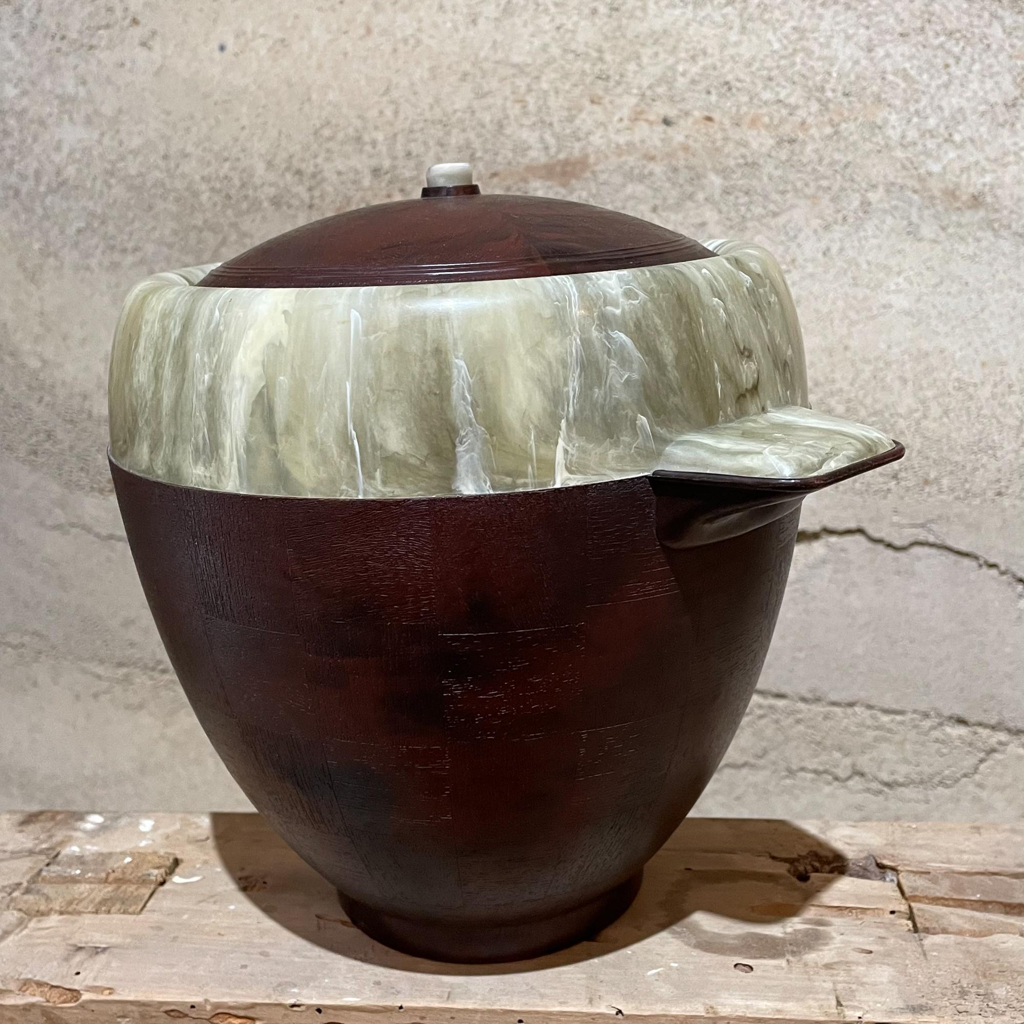Mid-Century Modern 1950s Modernist Two-tone Ice Bucket Faux Wood & Marble Mexico  For Sale