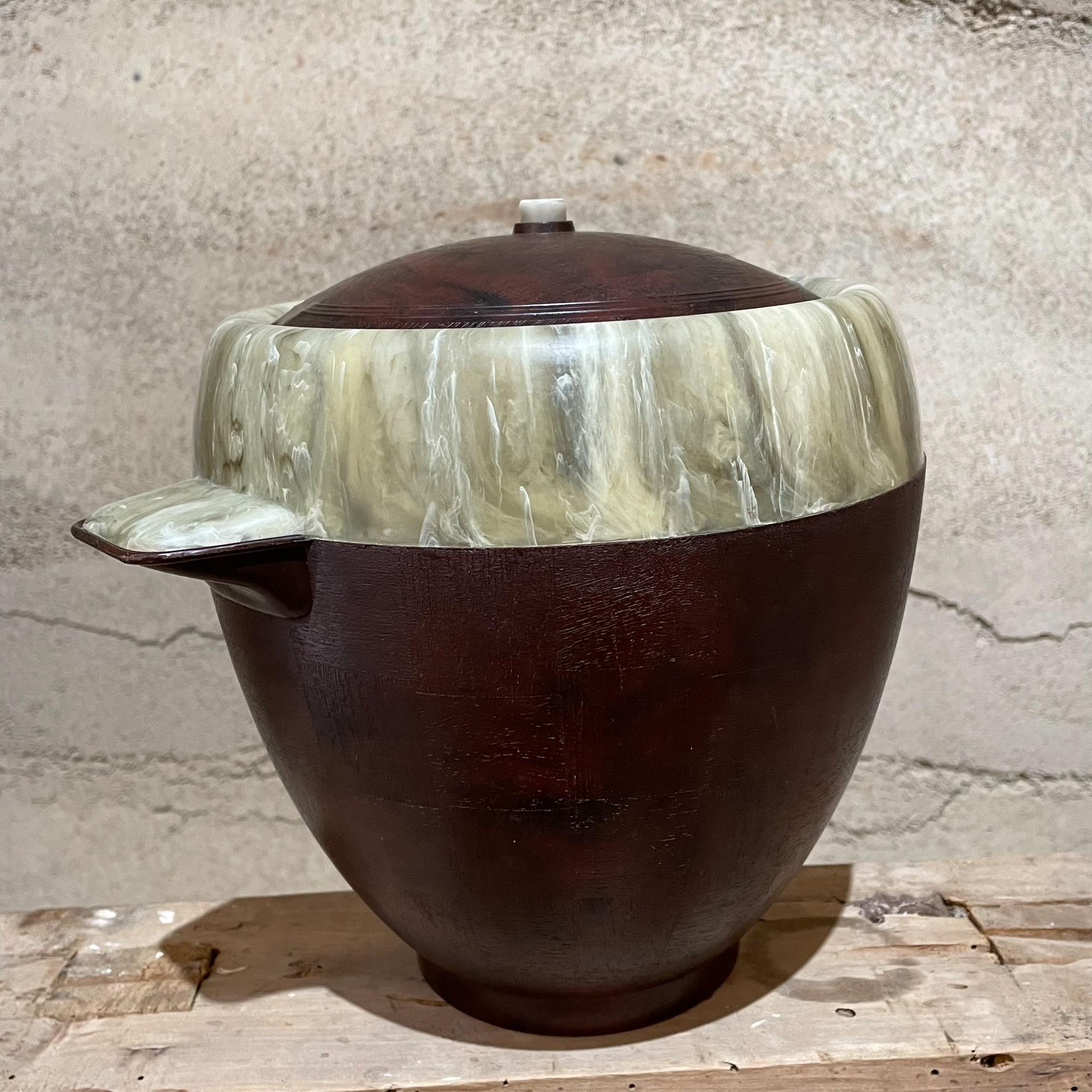 Mexican 1950s Modernist Two-tone Ice Bucket Faux Wood & Marble Mexico  For Sale