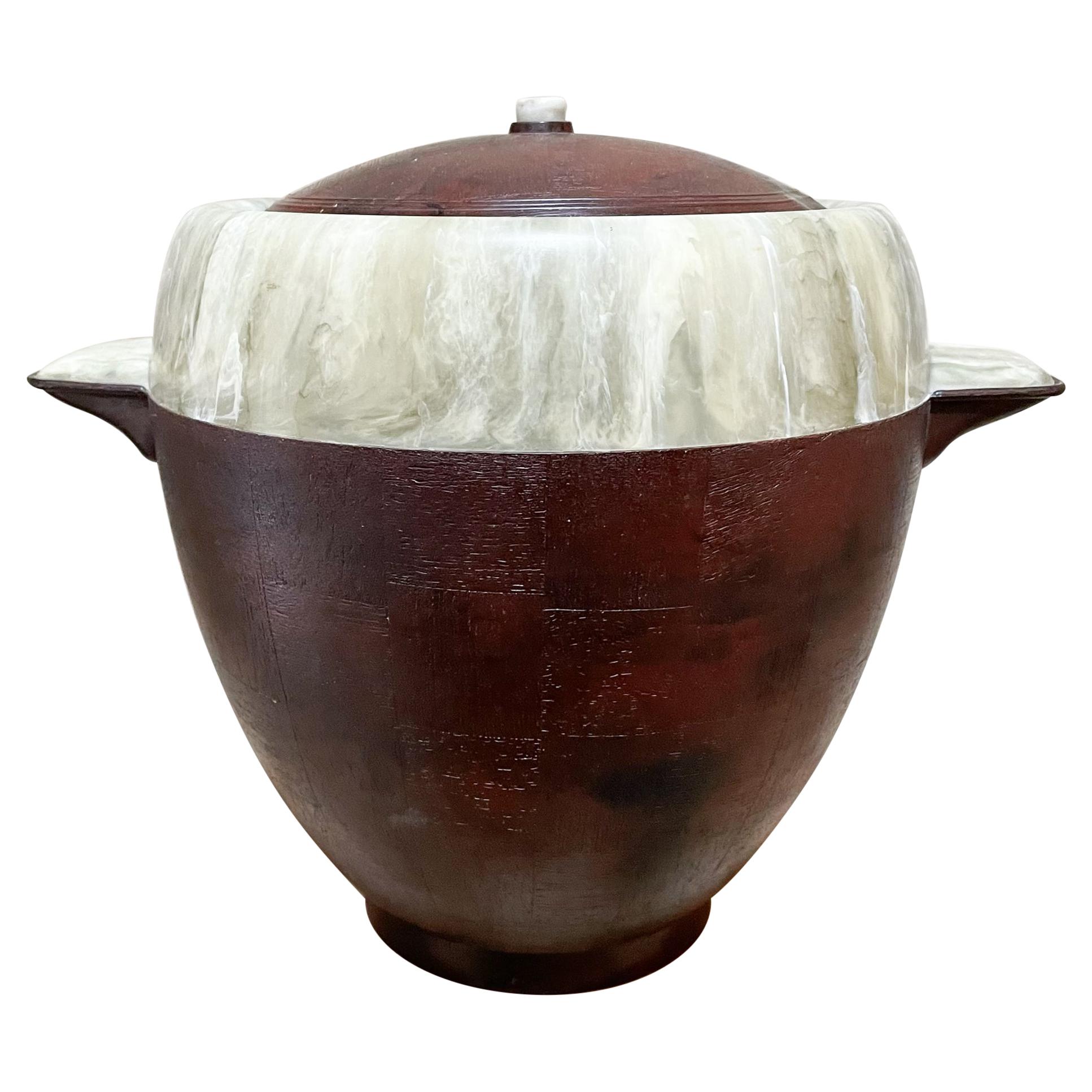 1950s Modernist Two-tone Ice Bucket Faux Wood & Marble Mexico  For Sale