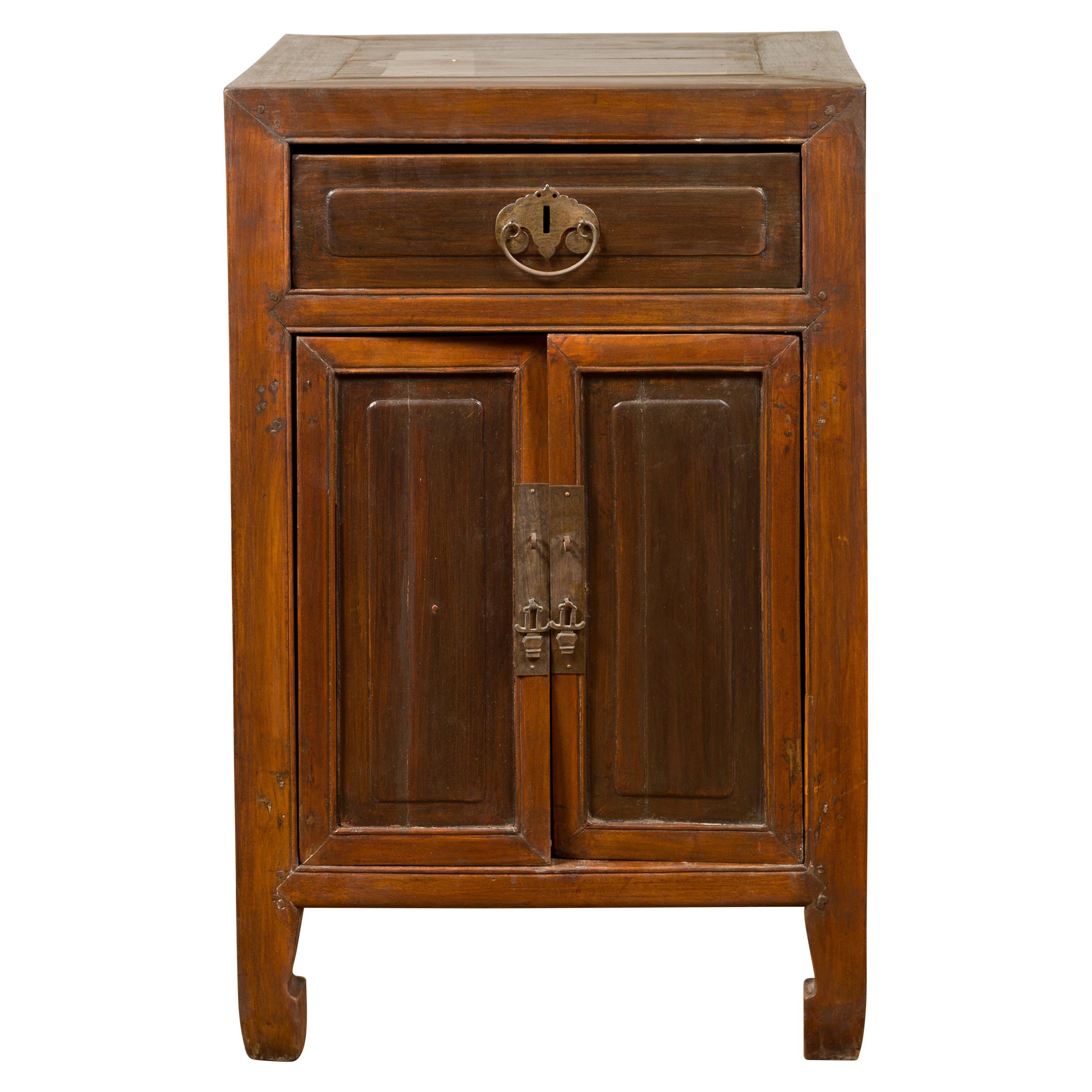 Midcentury Two-Toned Side Chest with Single Drawer and Double Doors For Sale