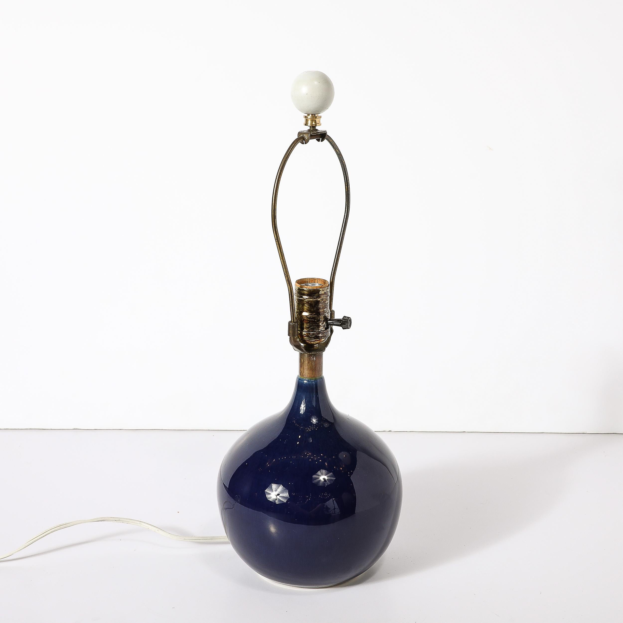 MidCentury Ultramarine Blue Glazed Ceramic Table Lamp by Lotte & Gunnar Bostlund For Sale 4
