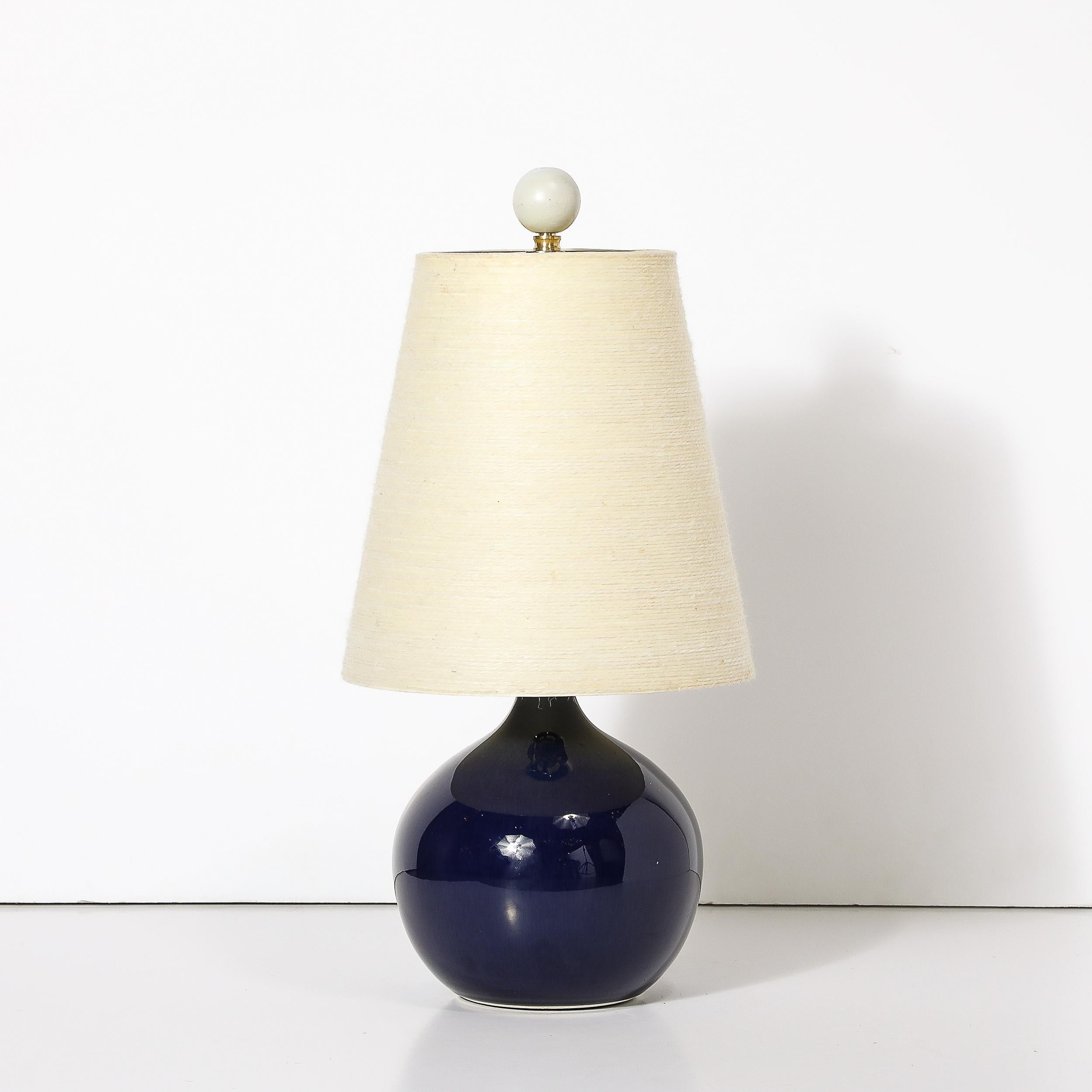 Mid-Century Modern MidCentury Ultramarine Blue Glazed Ceramic Table Lamp by Lotte & Gunnar Bostlund For Sale